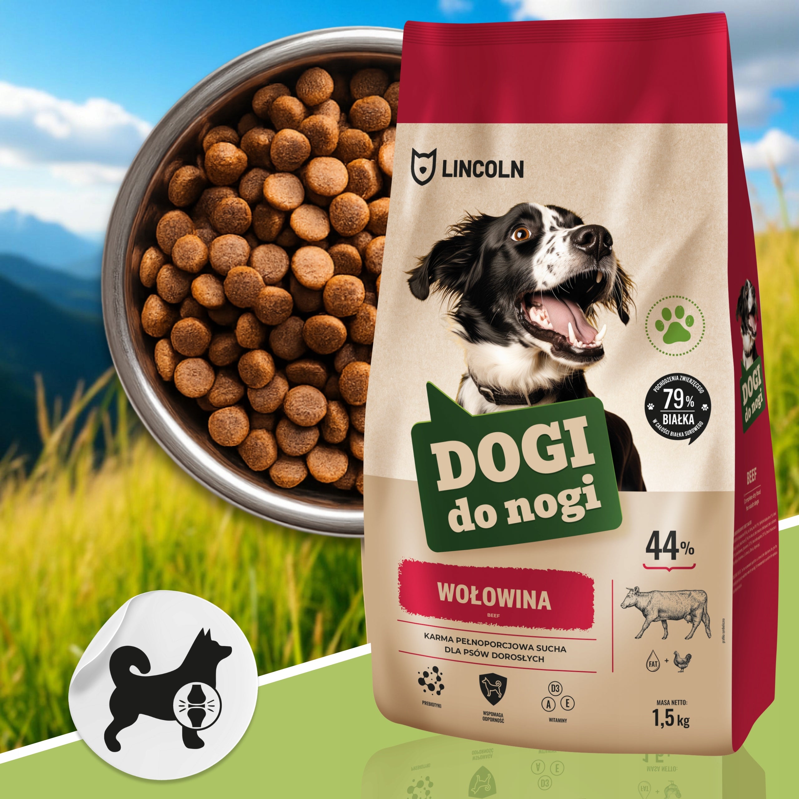DOG FOOD MEAT 44% BEEF 1,5KG LEG DOGS LABRADOR SHEPHERD Manufacturer code Sucha Karma dla Psa Średniego Dużego Lincoln