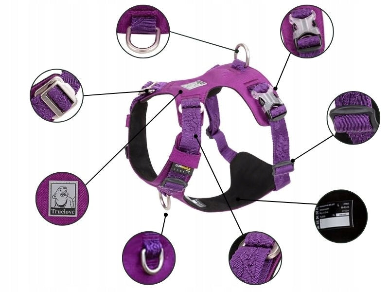 DOG HARNESS WATERPROOF LIGHT TRUELOVE ADVENTURE SOFT PURPLE M Type adjustable