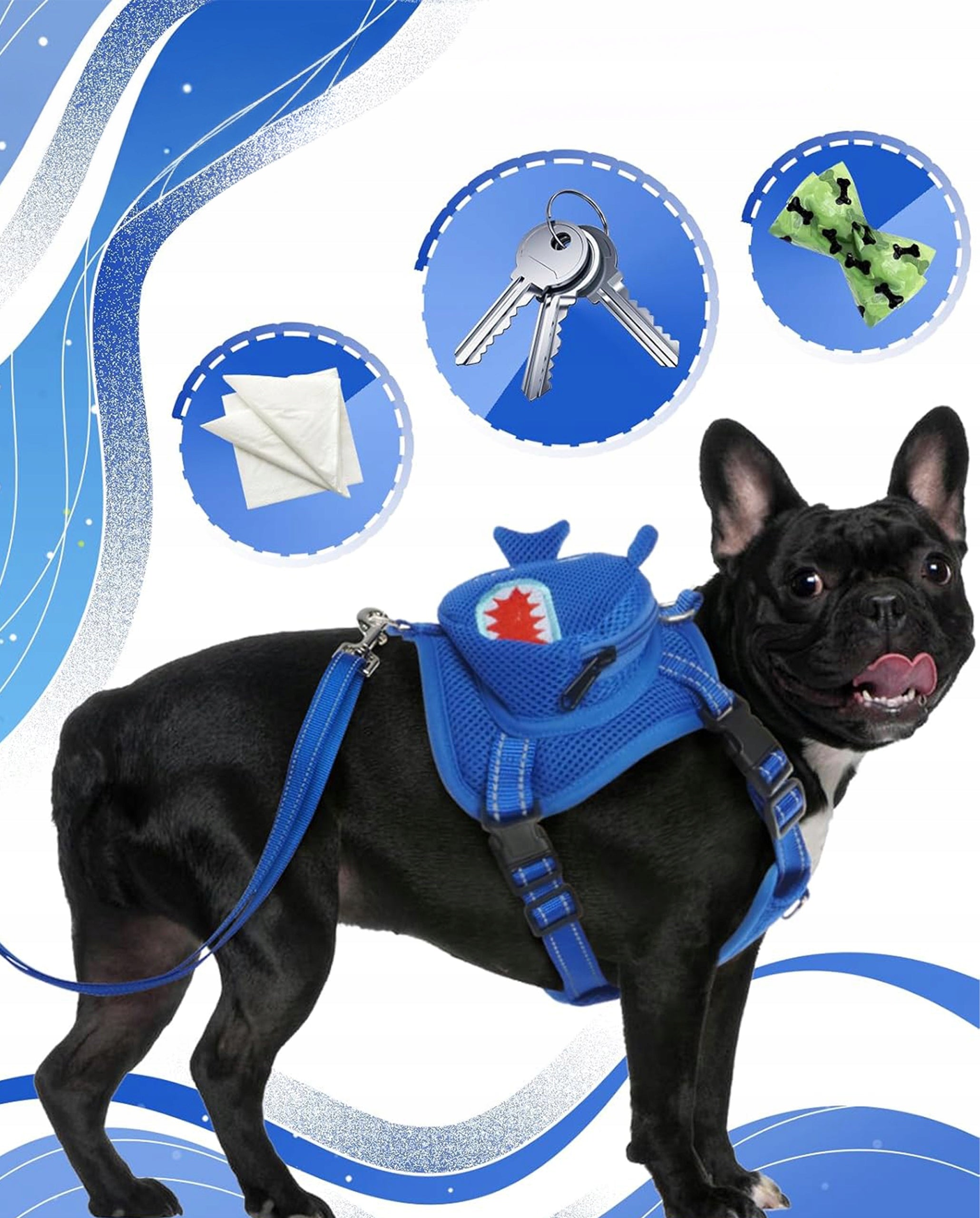 DOG HARNESS Walking Adjustable Pressure-Free With Backpack Breathable XS Kind walking harness