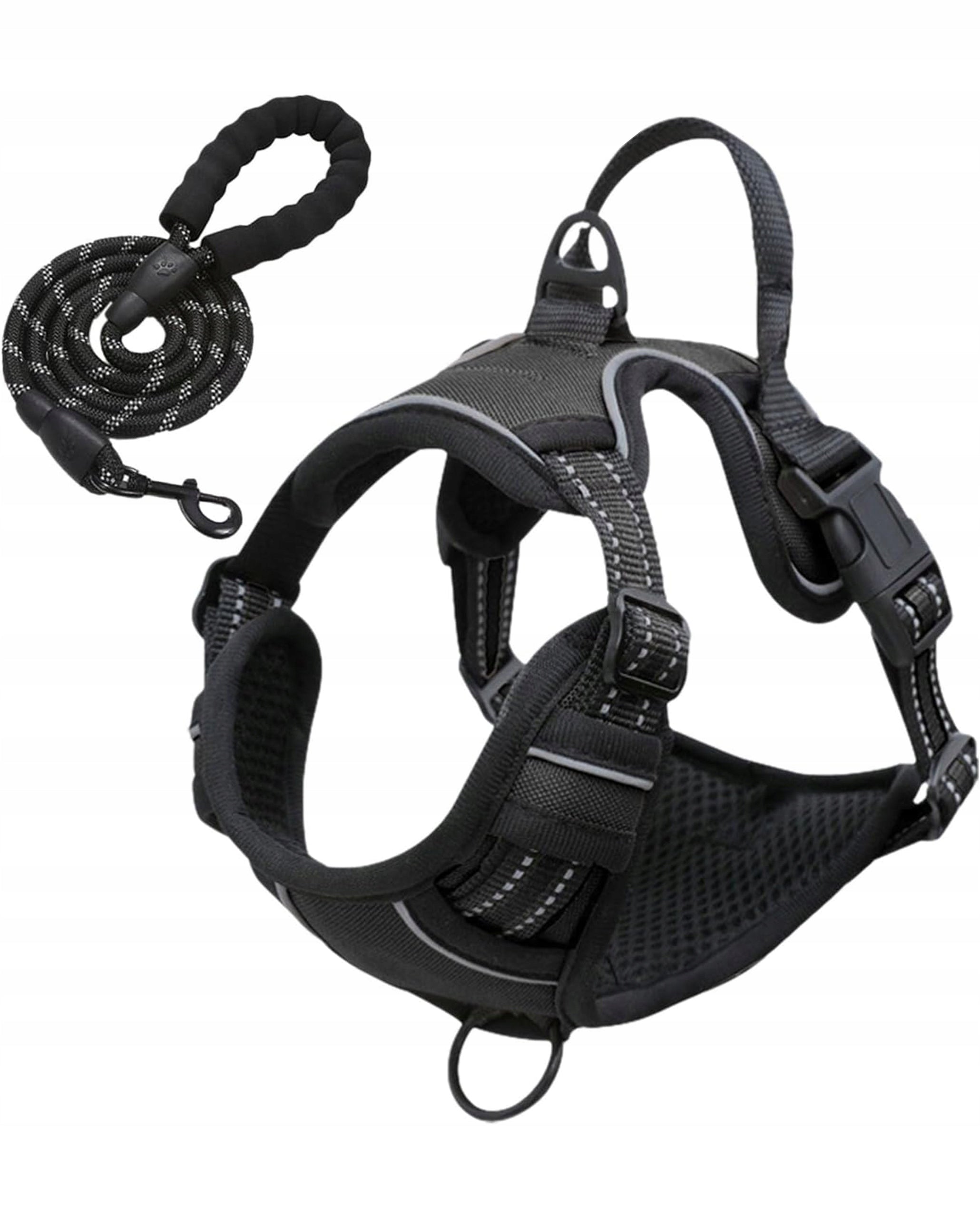DOG HARNESS with Lanyard Strong Tactical Reflective Lanyard 150 cm Black 2XL Dog size medium dog