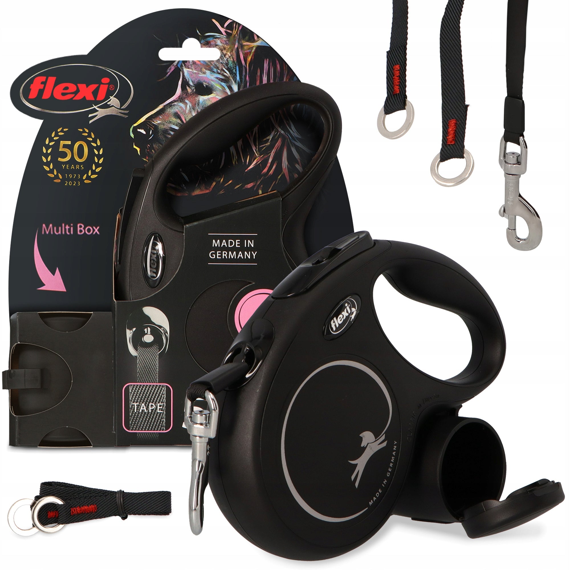 DOG LEASH AUTOMATIC 5m Tape CONTAINER BAGS for Dog Feces MULTI 3O