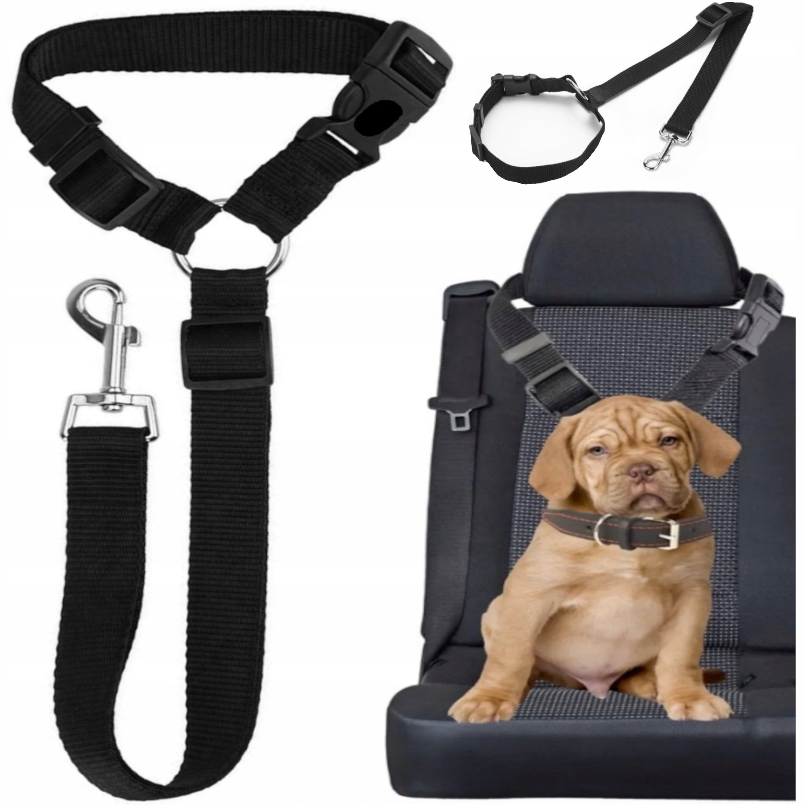 DOG LEASH FOR CAR WITH COLLAR 73 CM ADJUSTABLE STRONG SOLID Brand no brand
