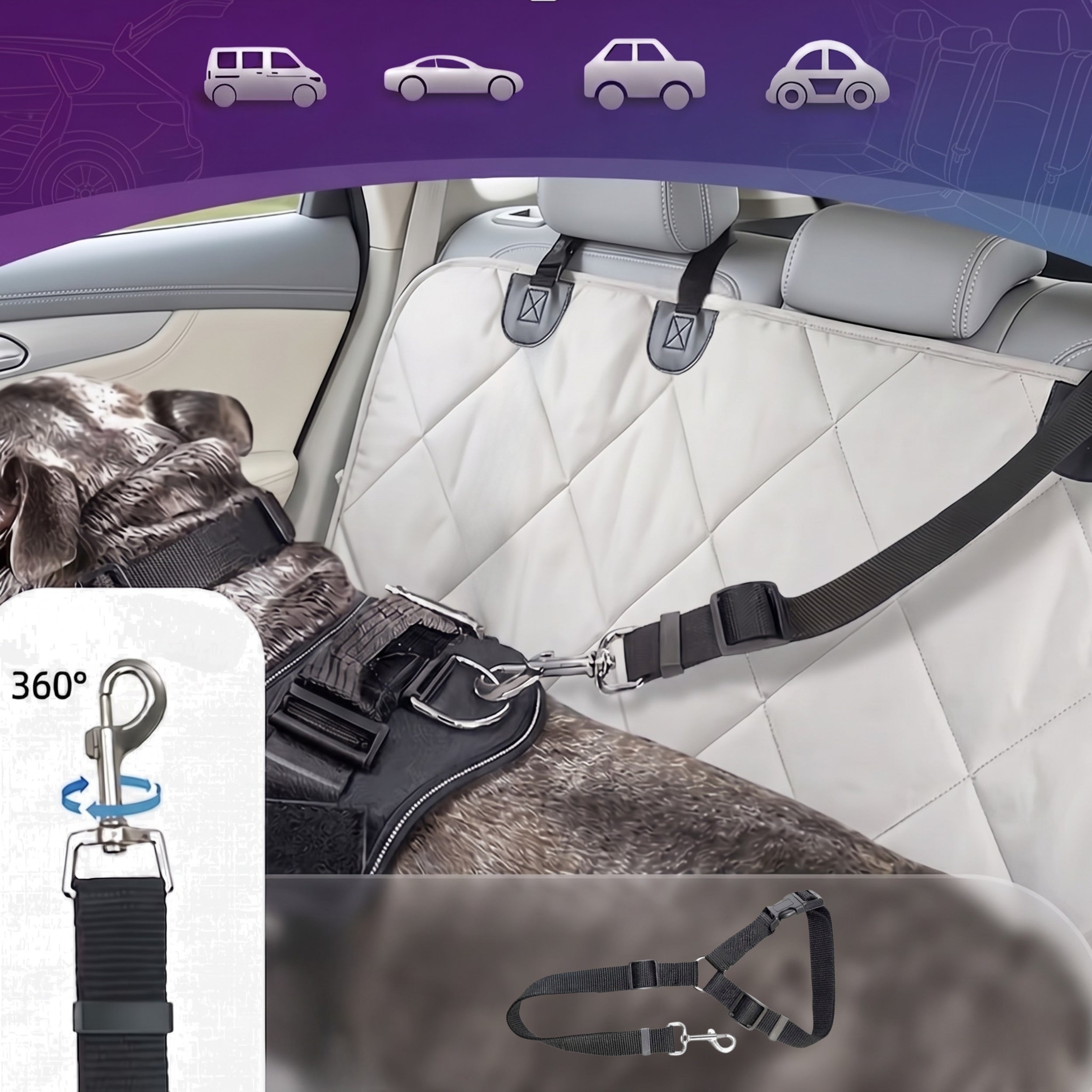 DOG SEAT BELT FOR CAR STRONG LANYARD FOR REFLECTIVE HEADREST Main material fabric