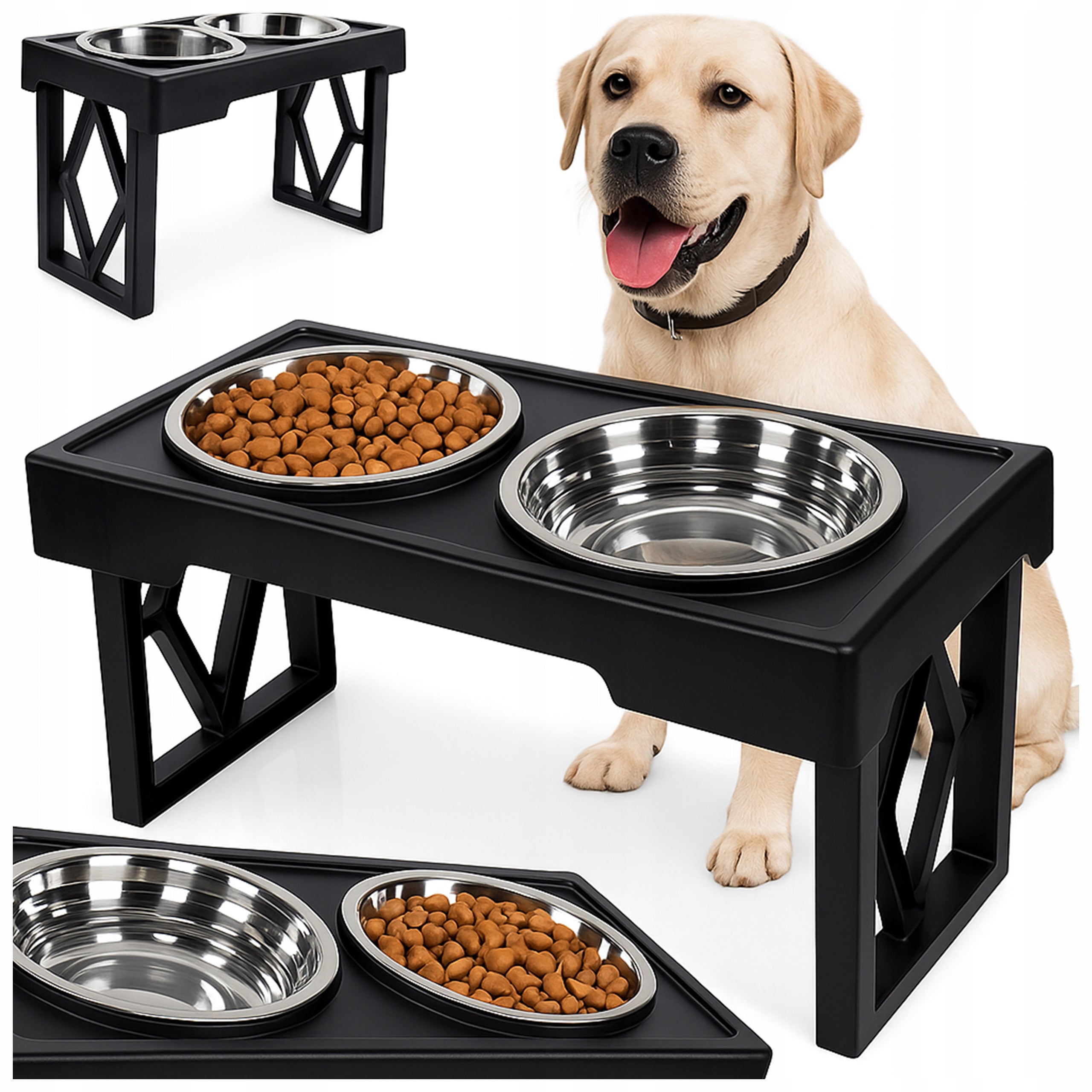 DOG STAND BOWL ADJUSTABLE DOUBLE METAL WATER BOWL STAND