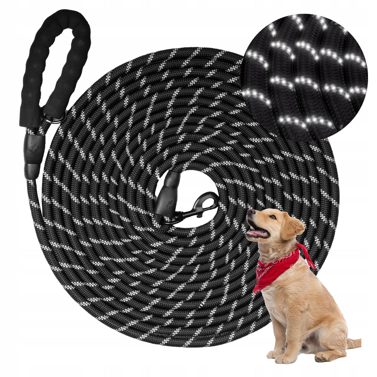 DOG TRAINING LEASH 10 m STRONG THICK REFLECTIVE ROPE 10 m