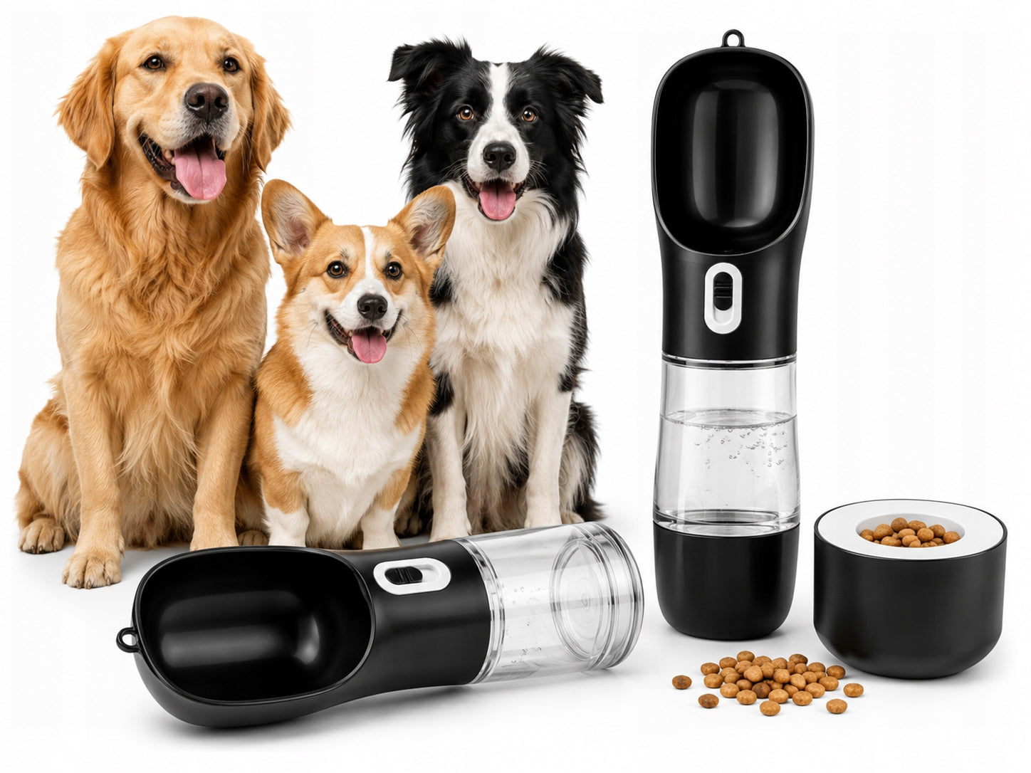 DOG WATER BOTTLE 3in1 DRINKER + BOWL + FOOD CONTAINER Packaging status original
