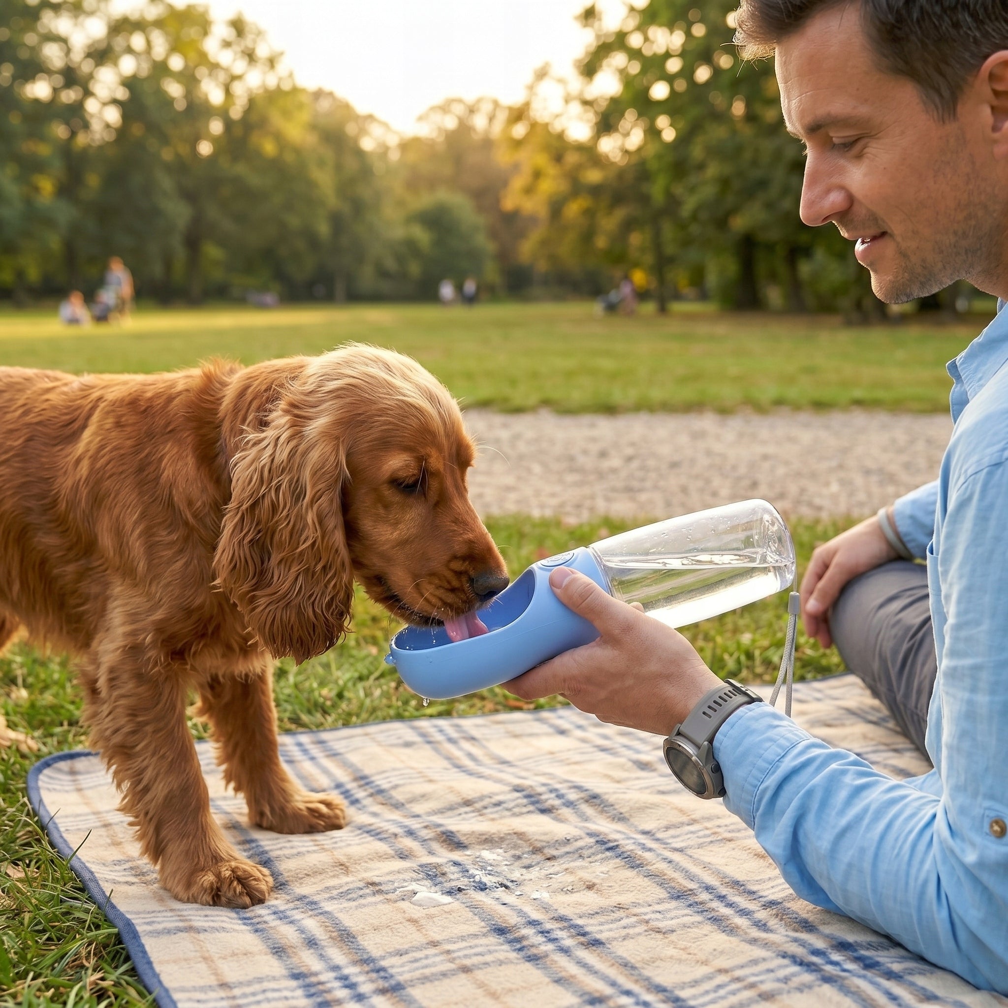 DOG WATER BOTTLE WITH BOWL TRAVEL PORTABLE DRINKER 350ml Material made from a synthetic material