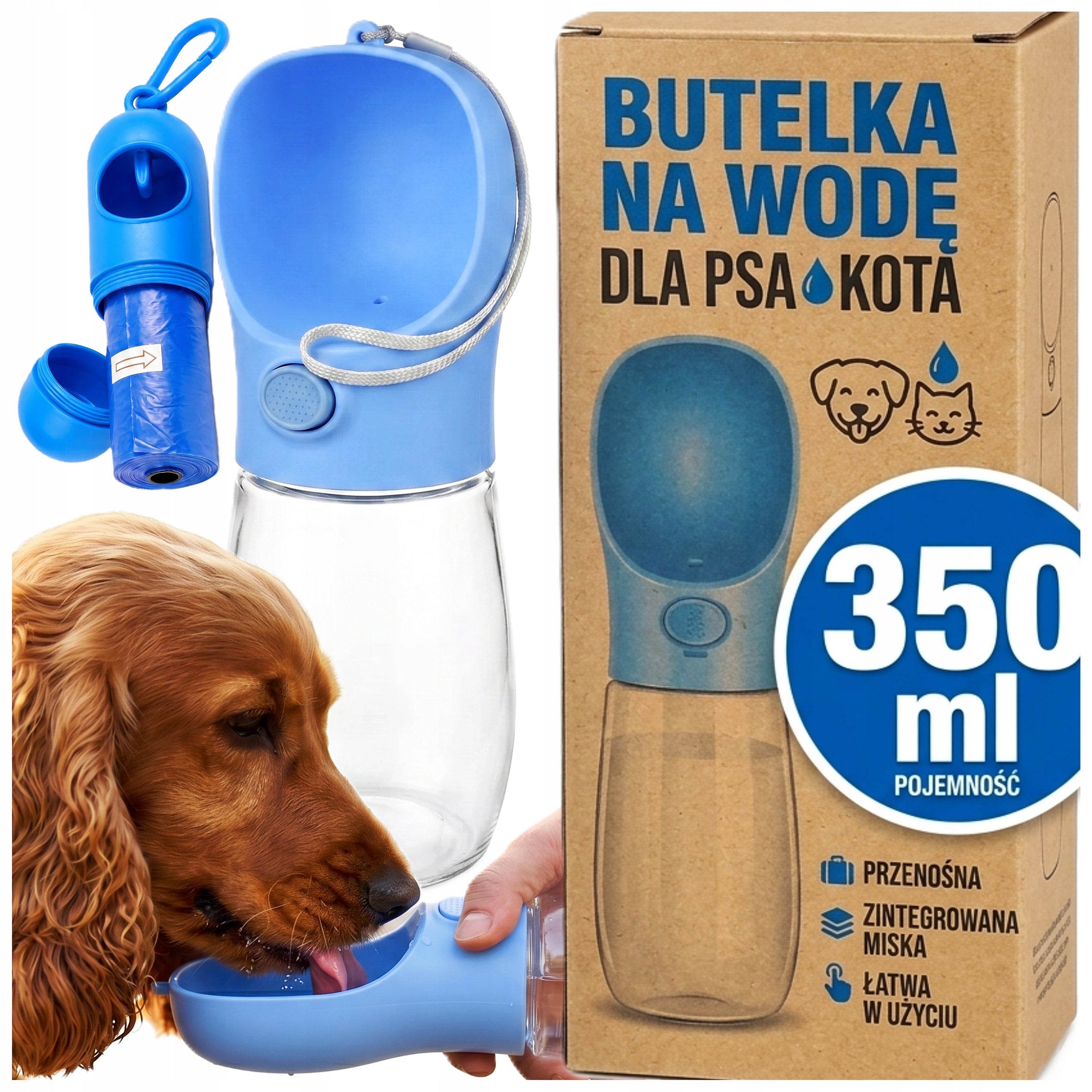 DOG WATER BOTTLE WITH BOWL TRAVEL PORTABLE DRINKER 350ml