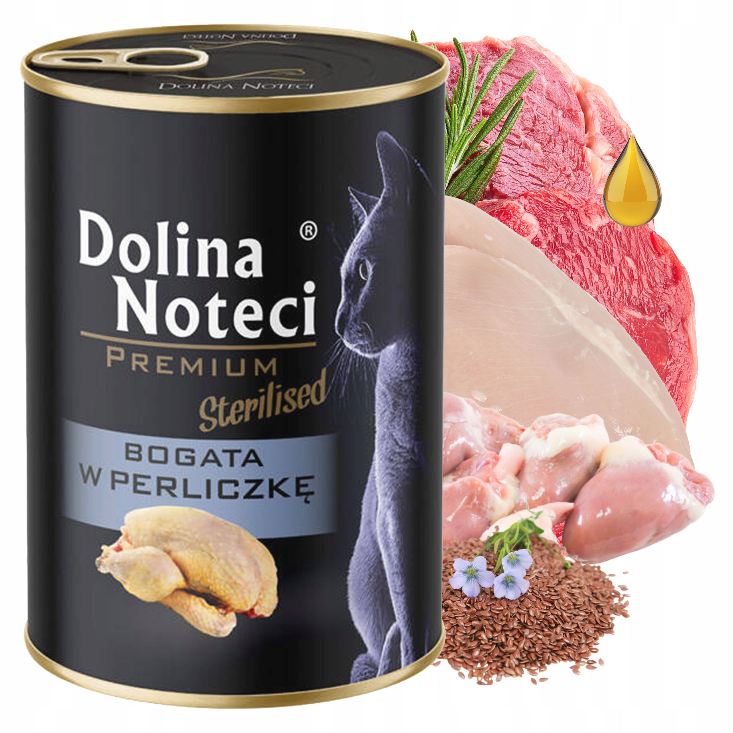 DOLINA NOTECI Premium Sterilised Wet Cat Food Guinea Fowl 12 x 400g Packaging status original