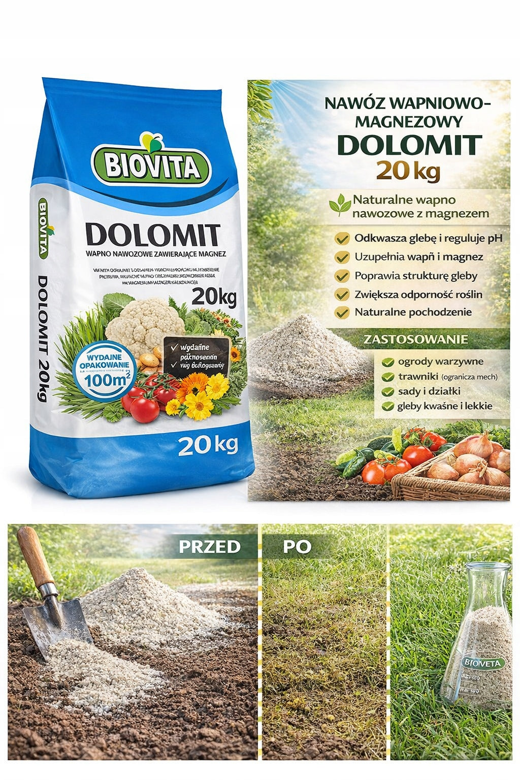 DOLOMITE FERTILIZER LIME 20kg + MAGNESIUM DEACIDIFIES THE GROUND LAWNS GARDEN Manufacturer code 5907813160127