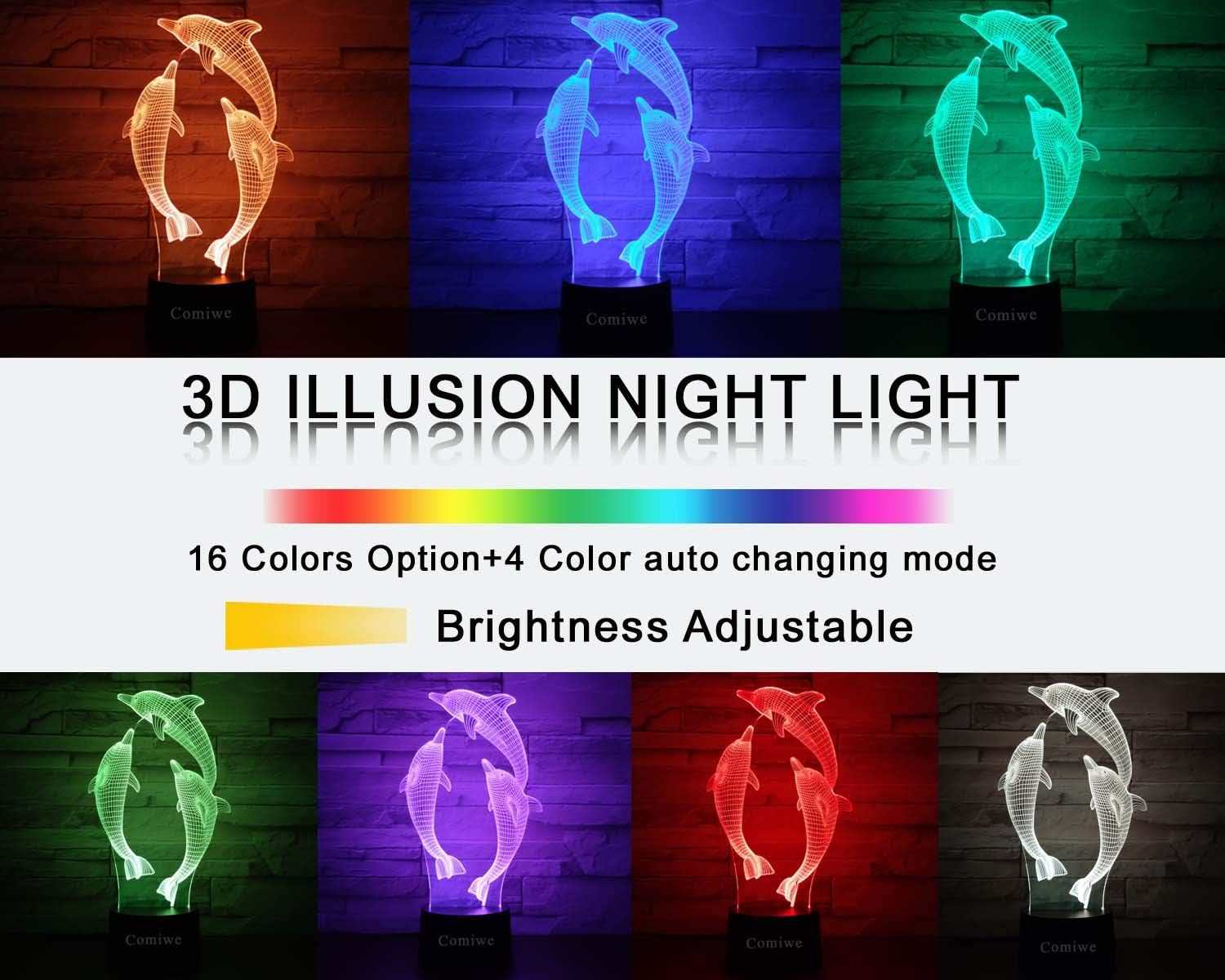 DOLPHIN LED NIGHT LIGHT WITH ILLUSION 3D 16 COLORS REMOTE CONTROL Brand no brand