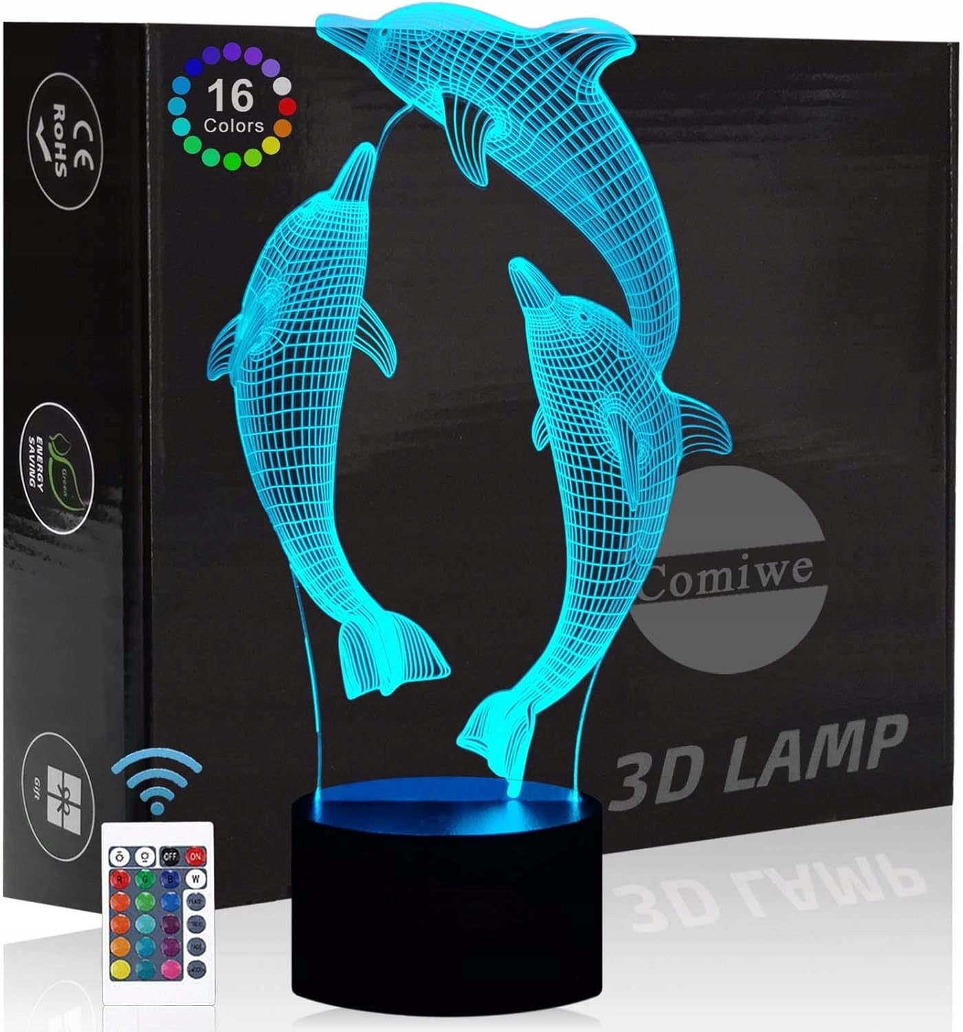 DOLPHIN LED NIGHT LIGHT WITH ILLUSION 3D 16 COLORS REMOTE CONTROL