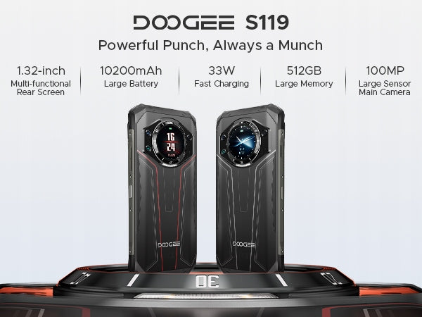 DOOGEE S119 24+512GB Smartphone 10200mAh 100MP6,72”120Hz 33W/NFC/IP68 Android Packaging status original