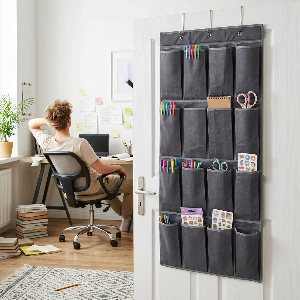DOOR HANGING ORGANIZER 16 compartments for akcesoria grey fabric Length 110 cm