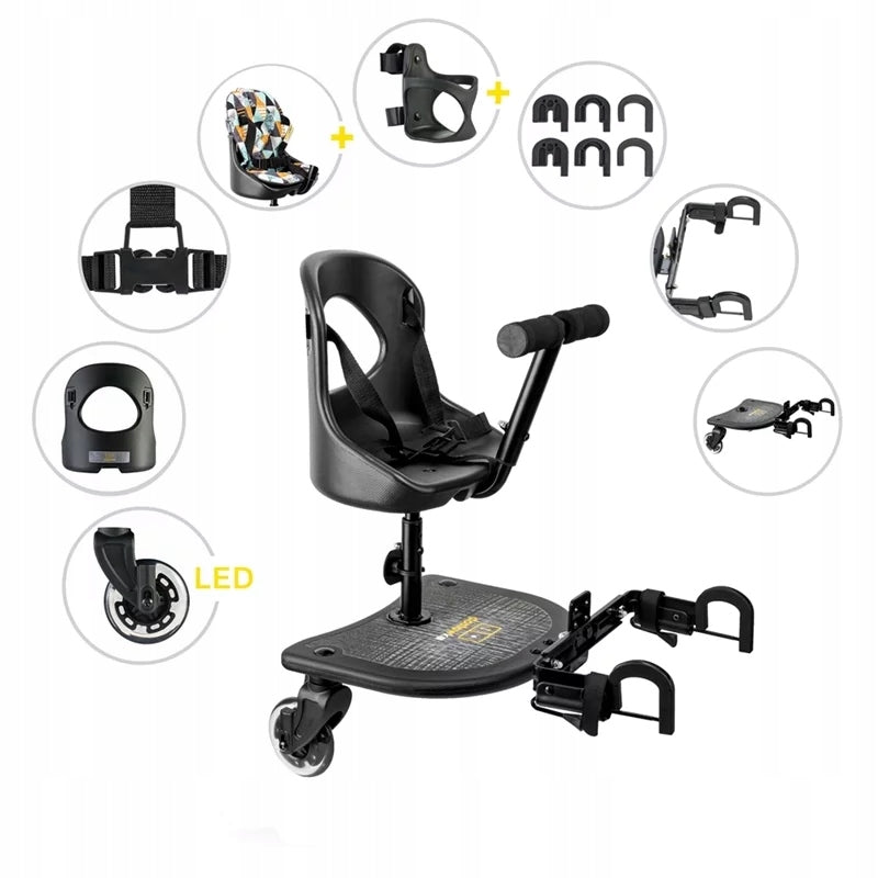 DOSTAWKA FOR STROLLER X RIDER - SEAT WITH BELTS + PLATFORM GLOWING LED WHEELS Packaging status original