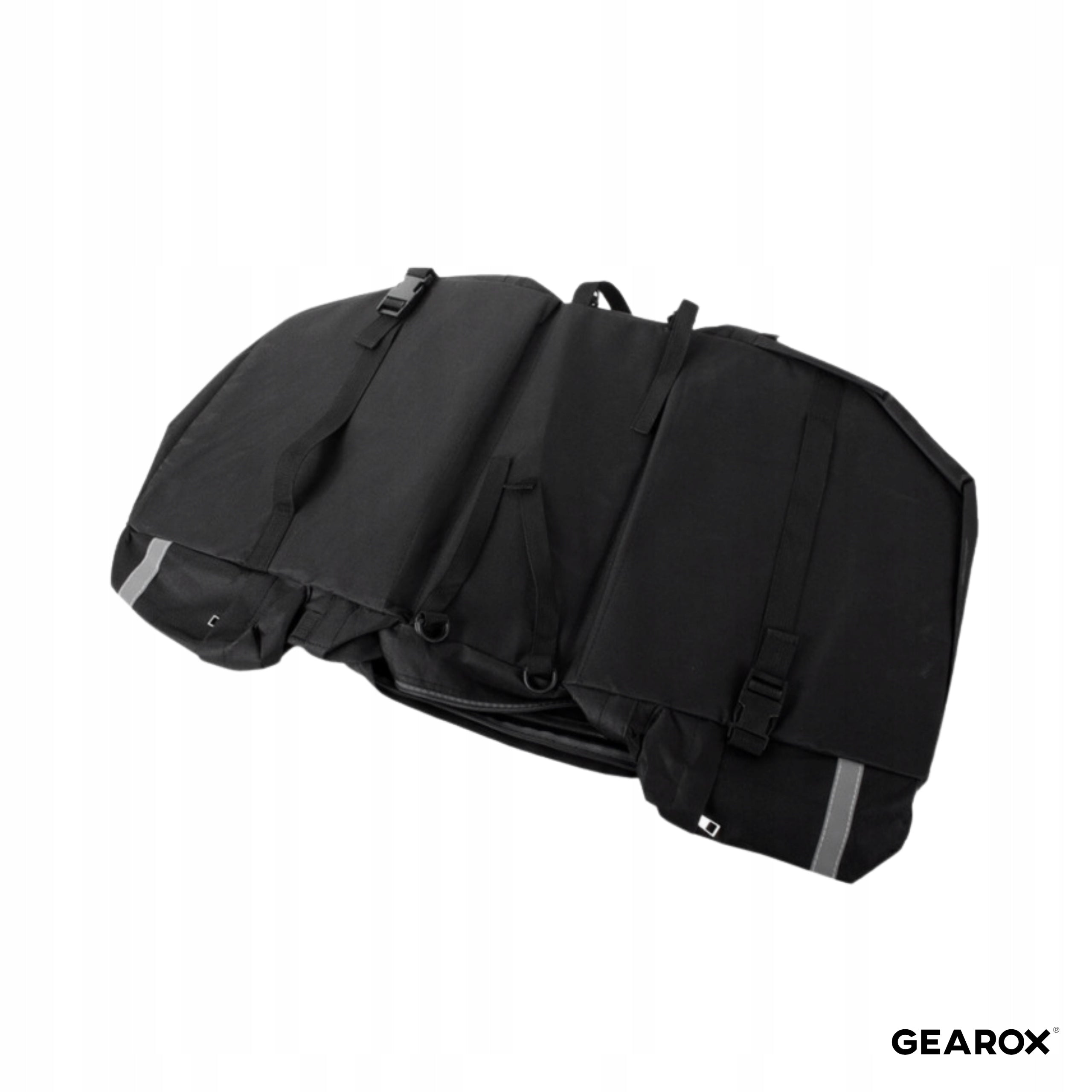 DOUBLE BICYCLE BAG FOR LUGGAGE COMPARTMENT WATERPROOF POUCH ROOMY LARGE BLACK Manufacturer code Gearox SAKWA ROWEROWA NA BAGAŻNIK PODWÓJNA