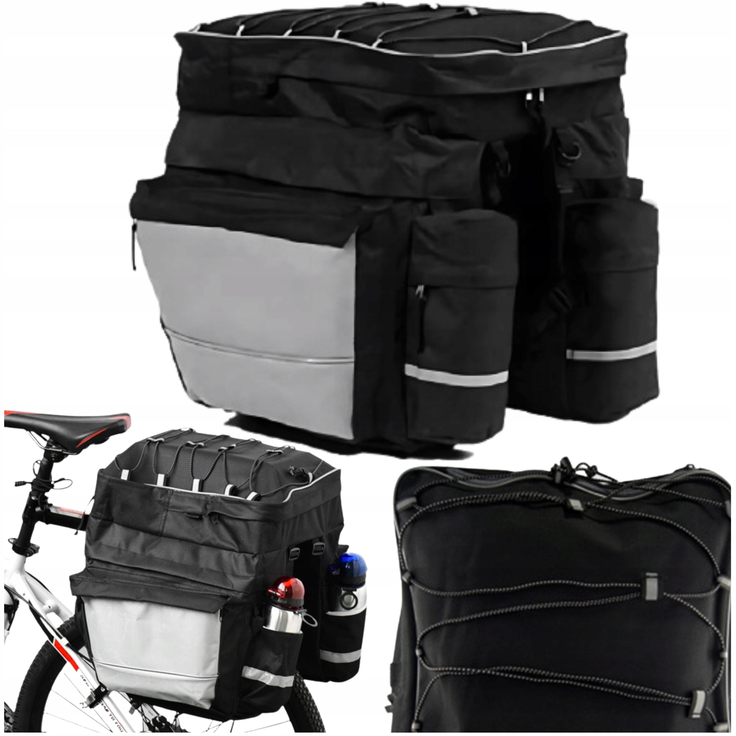 DOUBLE BICYCLE BAG FOR LUGGAGE COMPARTMENT WATERPROOF POUCH ROOMY LARGE BLACK