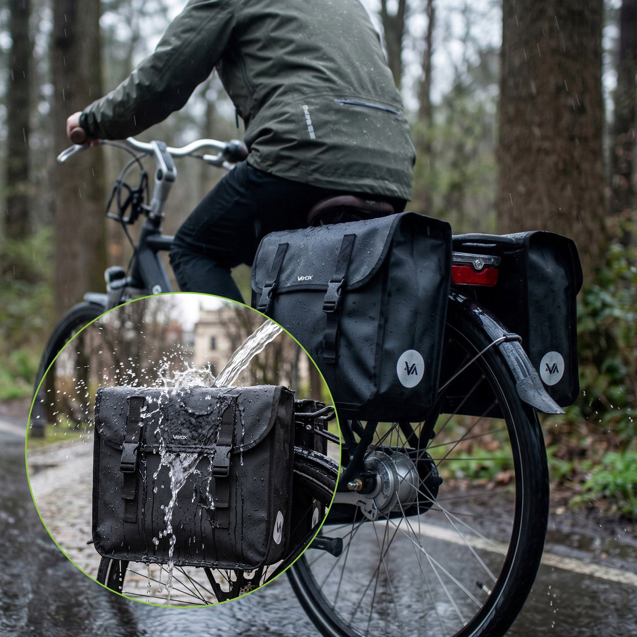 DOUBLE BICYCLE POUCH FOR REAR RACK CAPACIOUS WATERPROOF 29L VAYOX Capacity 29 l