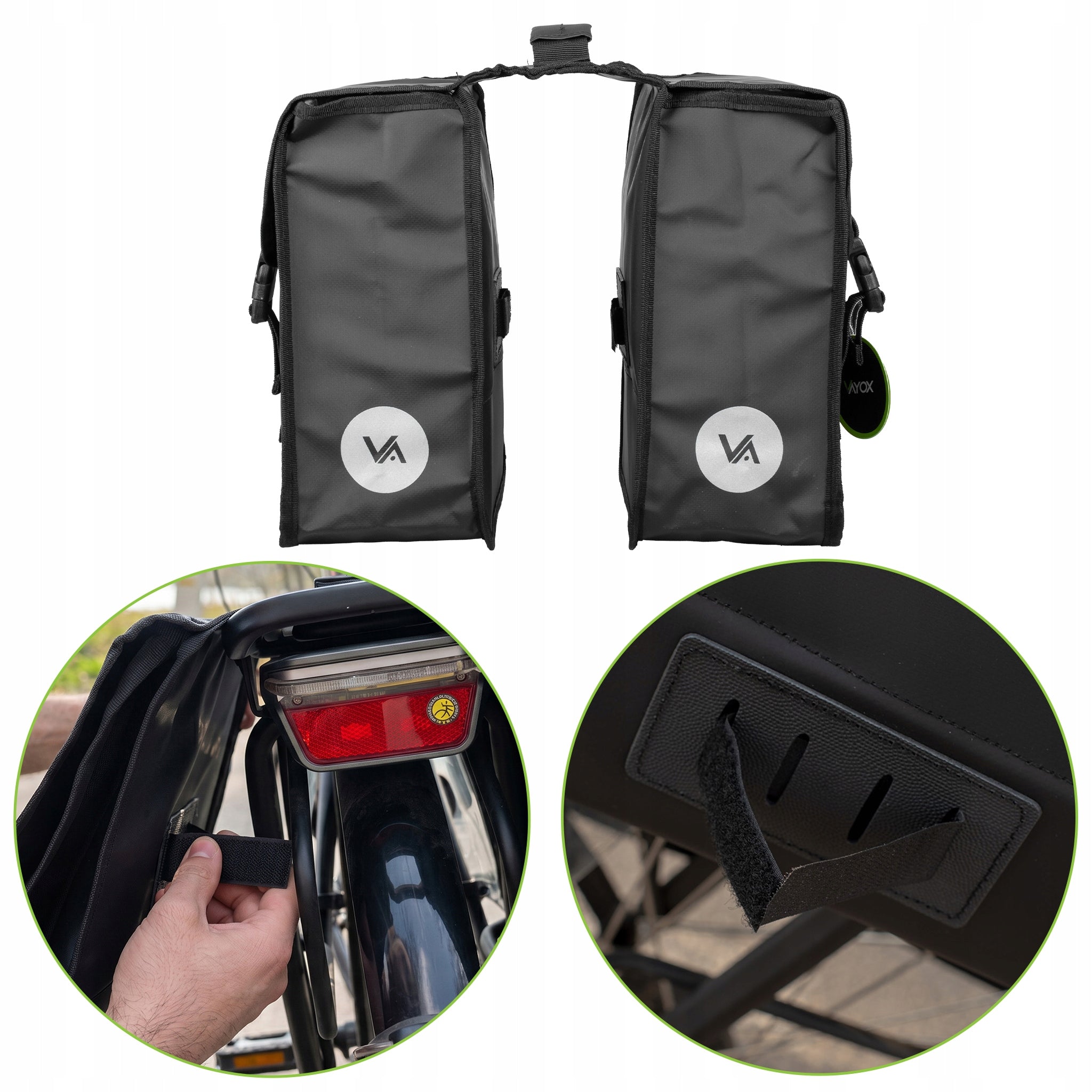 DOUBLE BICYCLE POUCH FOR REAR RACK CAPACIOUS WATERPROOF 29L VAYOX Color black