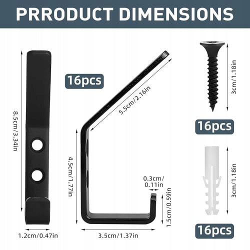 DOUBLE BLACK STEEL WALL HOOKS FOR PANELS 8 PIECES METAL Manufacturer code Bez marki