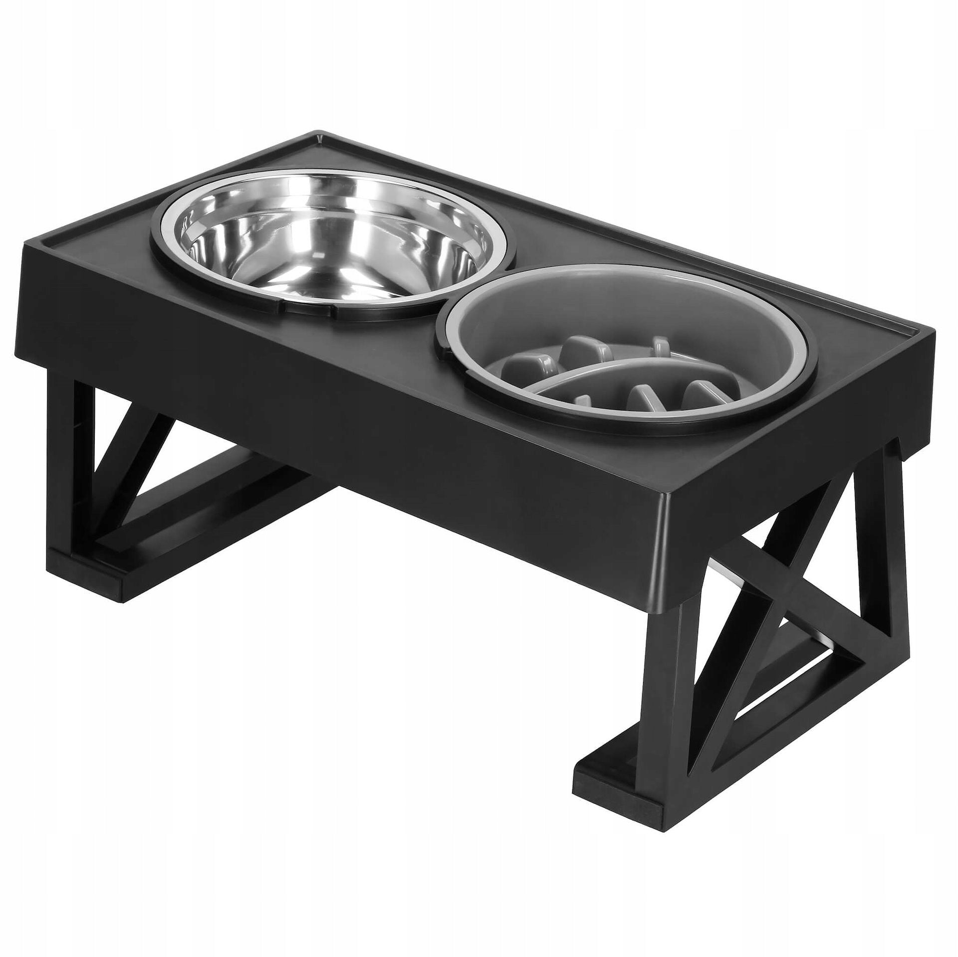 DOUBLE BOWL x2 FOR DOG ADJUSTABLE HEIGHT SLOW STAND Material metal