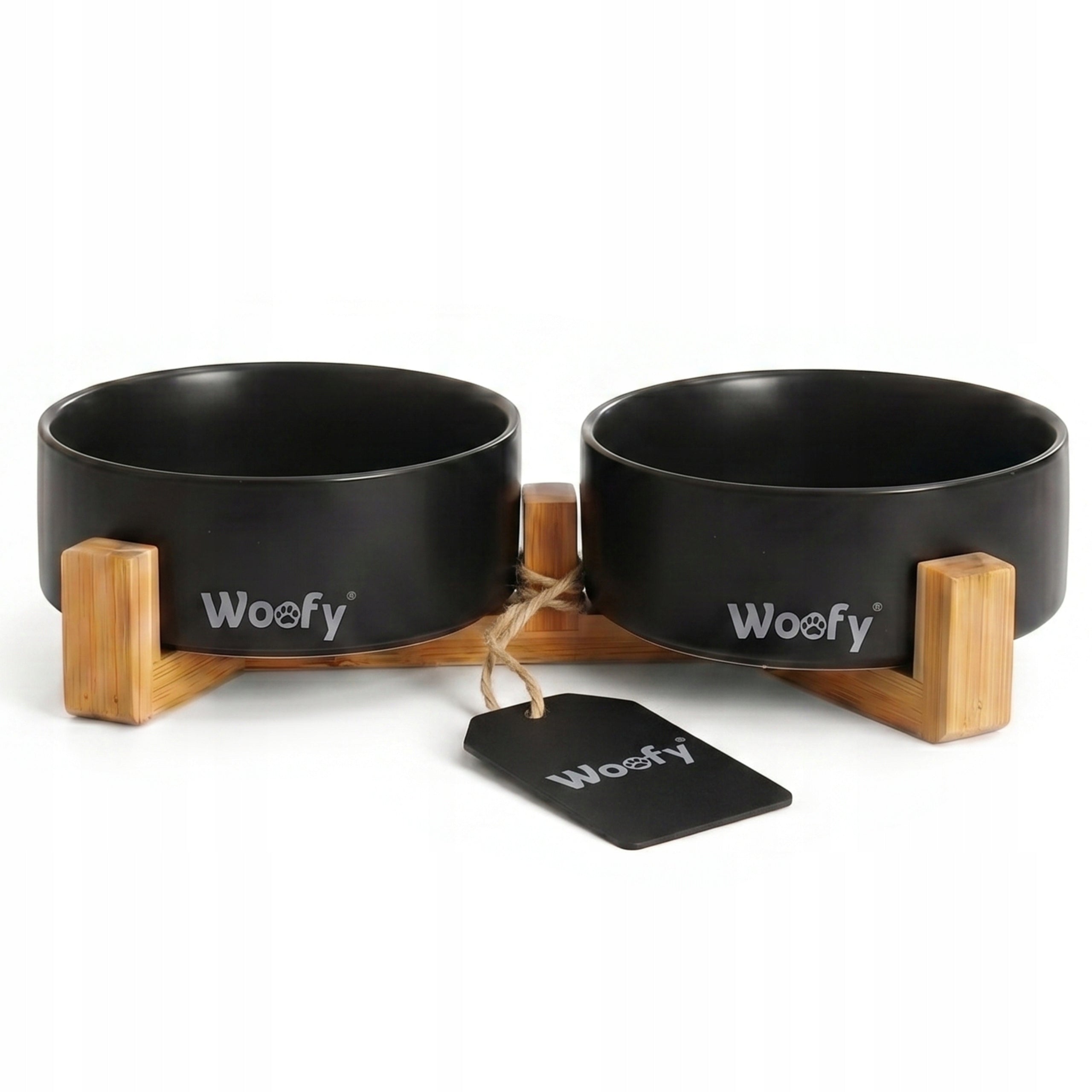 DOUBLE CERAMIC BOWL ON A DOG STAND CAT BOWLS WOOFY 2x 400ml