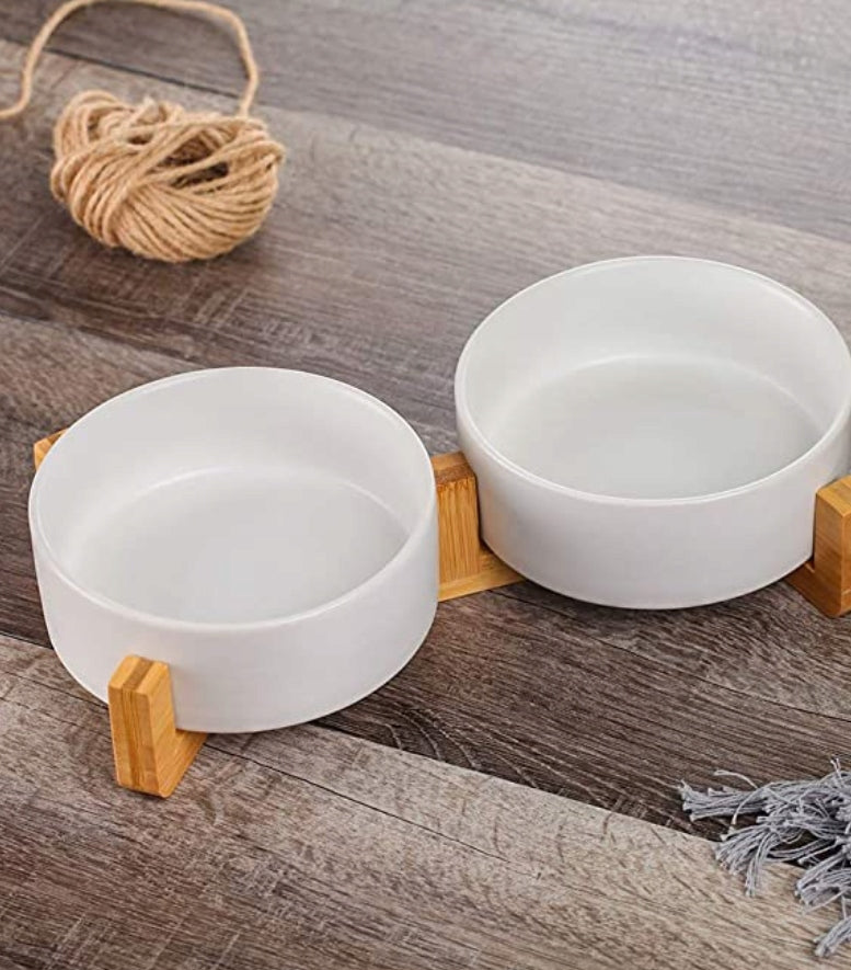 DOUBLE CERAMIC BOWL ON DOG STAND CAT BOWLS 2X400ml WHITE Trade name MISKI DLA PSA KOTA CERAMICZNE MISKA PODWÓJNA NA STOJAKU BIAŁE 2x400ml