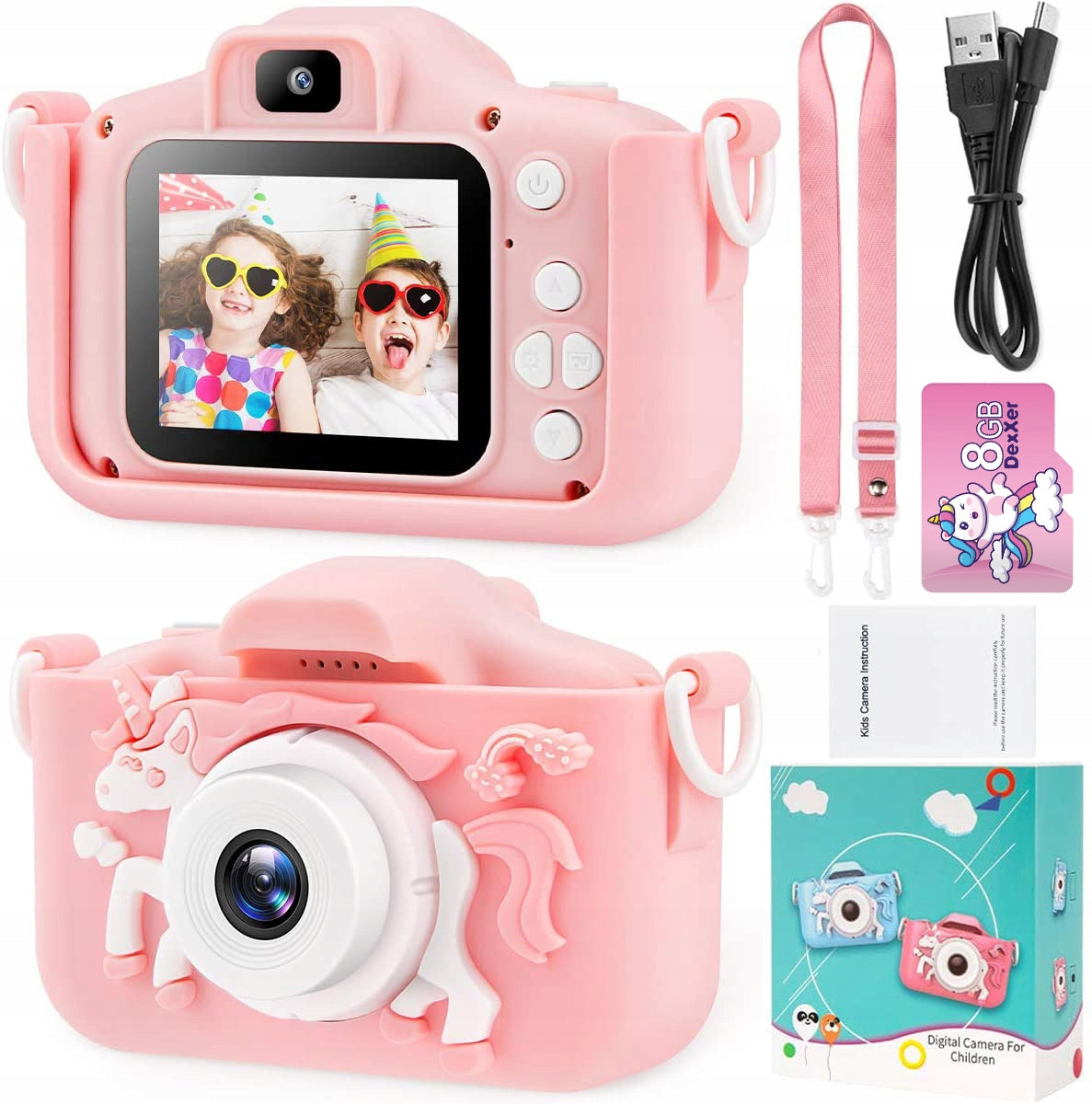 DOUBLE DIGITAL CAMERA FOR CHILDREN WITH SELFIE FULL HD UNICORN + 64GB CARD Manufacturer code 19672153