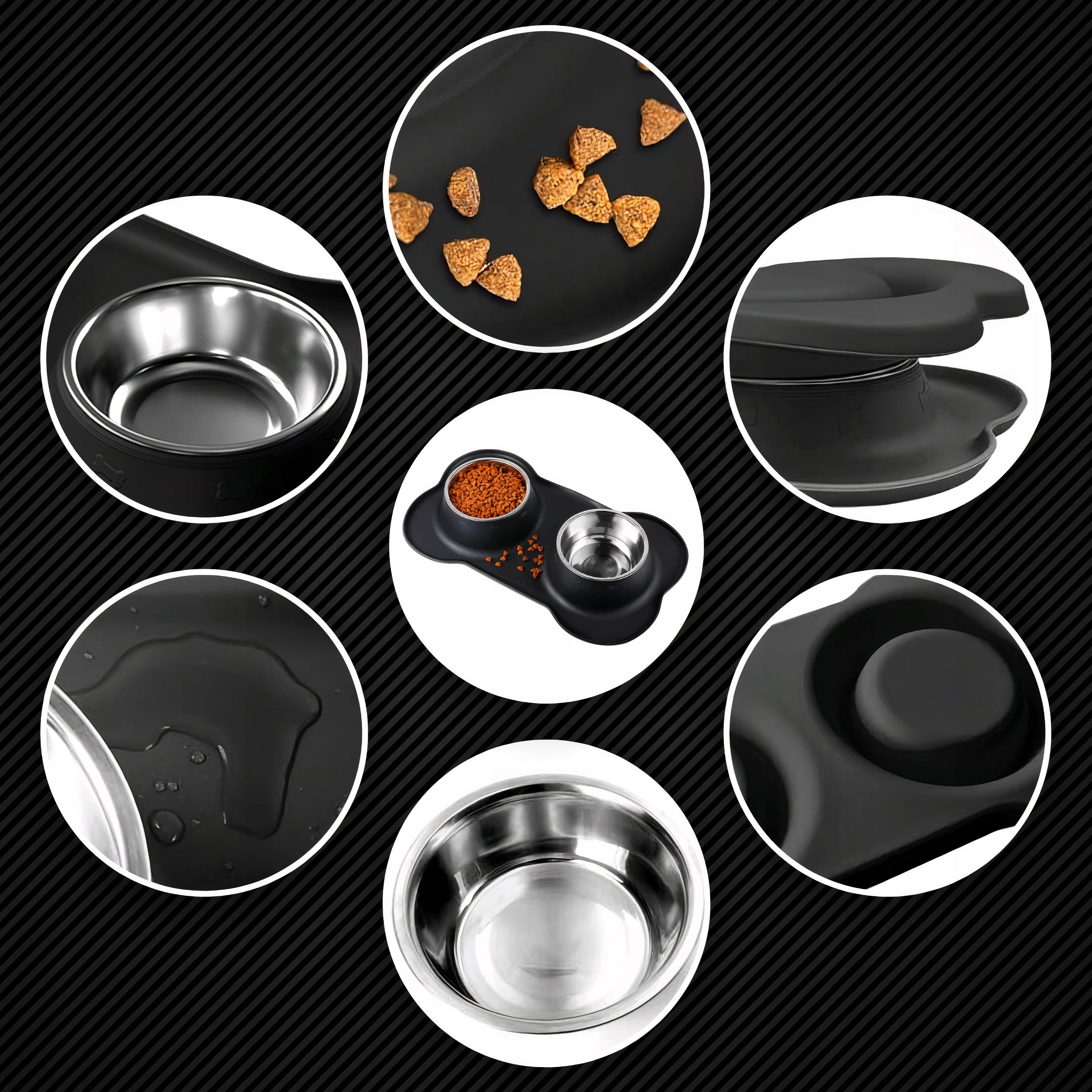 DOUBLE DOG BOWL CAT NON-SLIP + BOWL PAD 2x450 ml Color silver