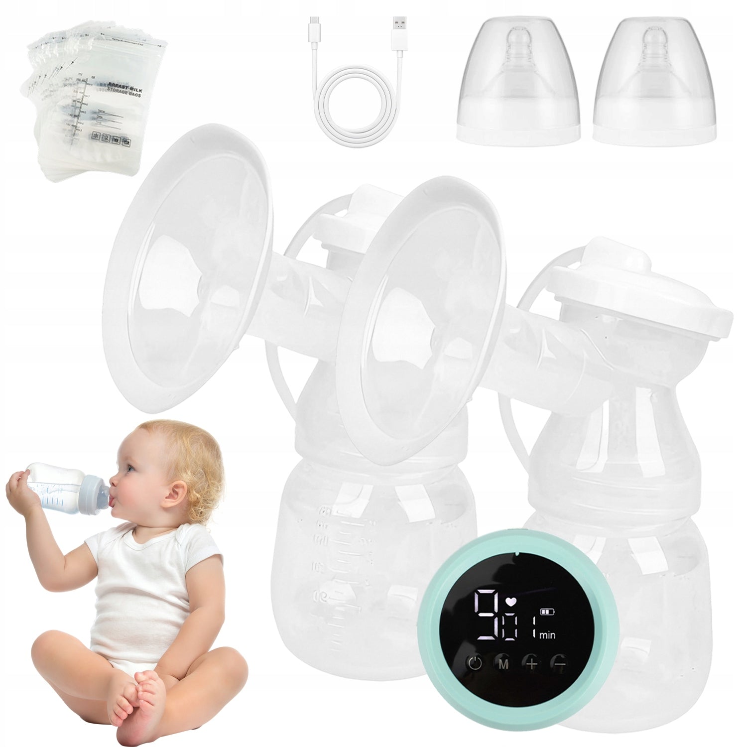 DOUBLE ELECTRIC BREAST PUMPS, PORTABLE DOUBLE BREAST PUMP FOR FEEDING