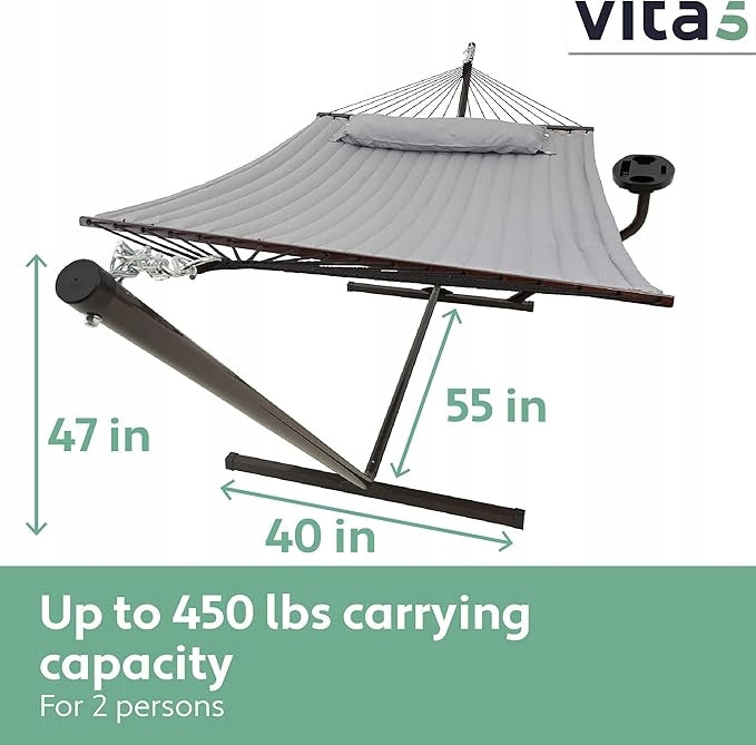 DOUBLE GARDEN HAMMOCK WITH FRAME FOR 2 PEOPLE AND BALCONY TABLE GREY Packaging status original