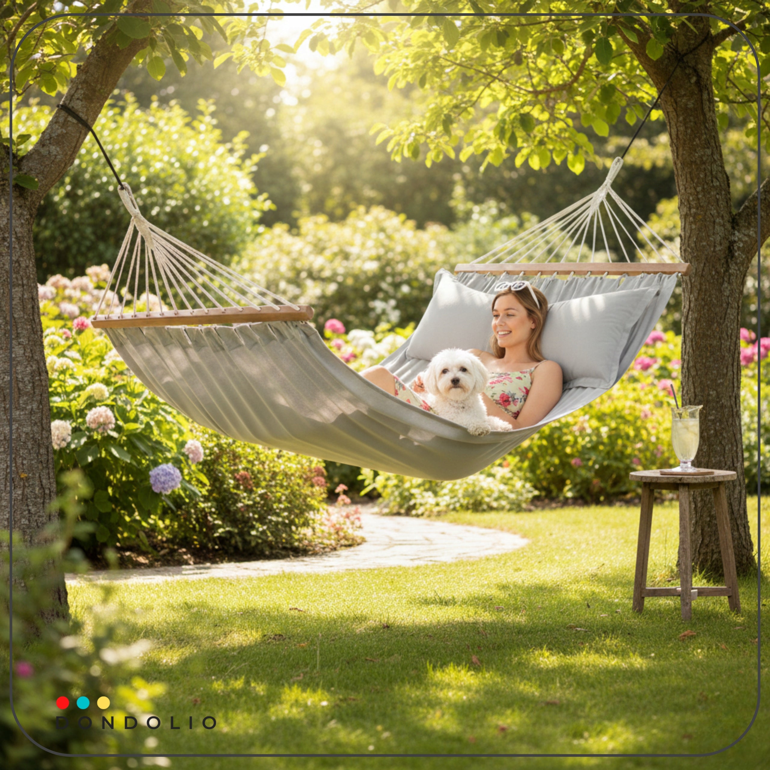 DOUBLE GARDEN HAMMOCK XXL LARGE LIGHT GREY BOHO WITH PILLOW BAR Manufacturer Dondolio