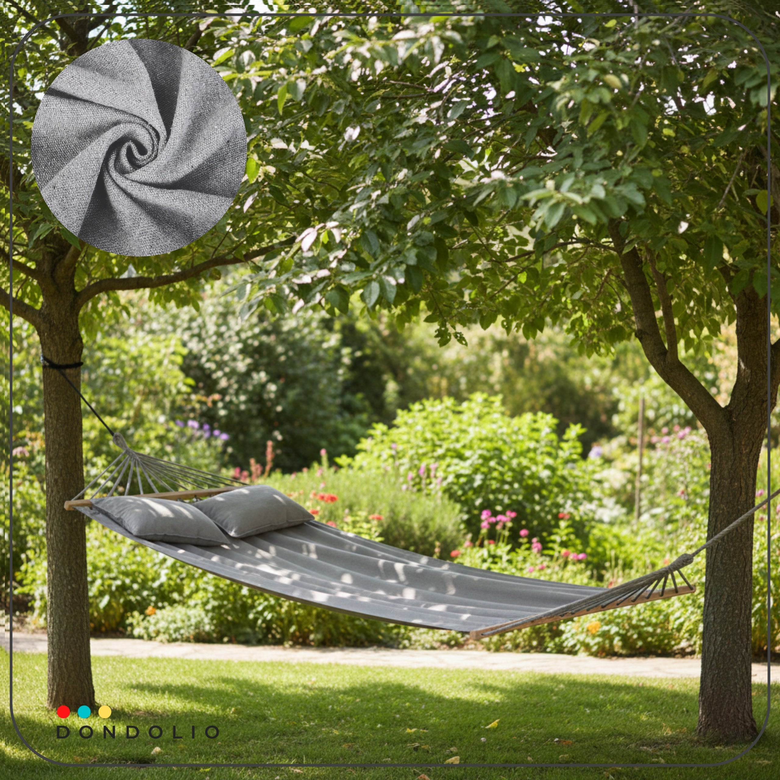 DOUBLE GARDEN HAMMOCK XXL LARGE LIGHT GREY BOHO WITH PILLOW BAR Total length 320 cm