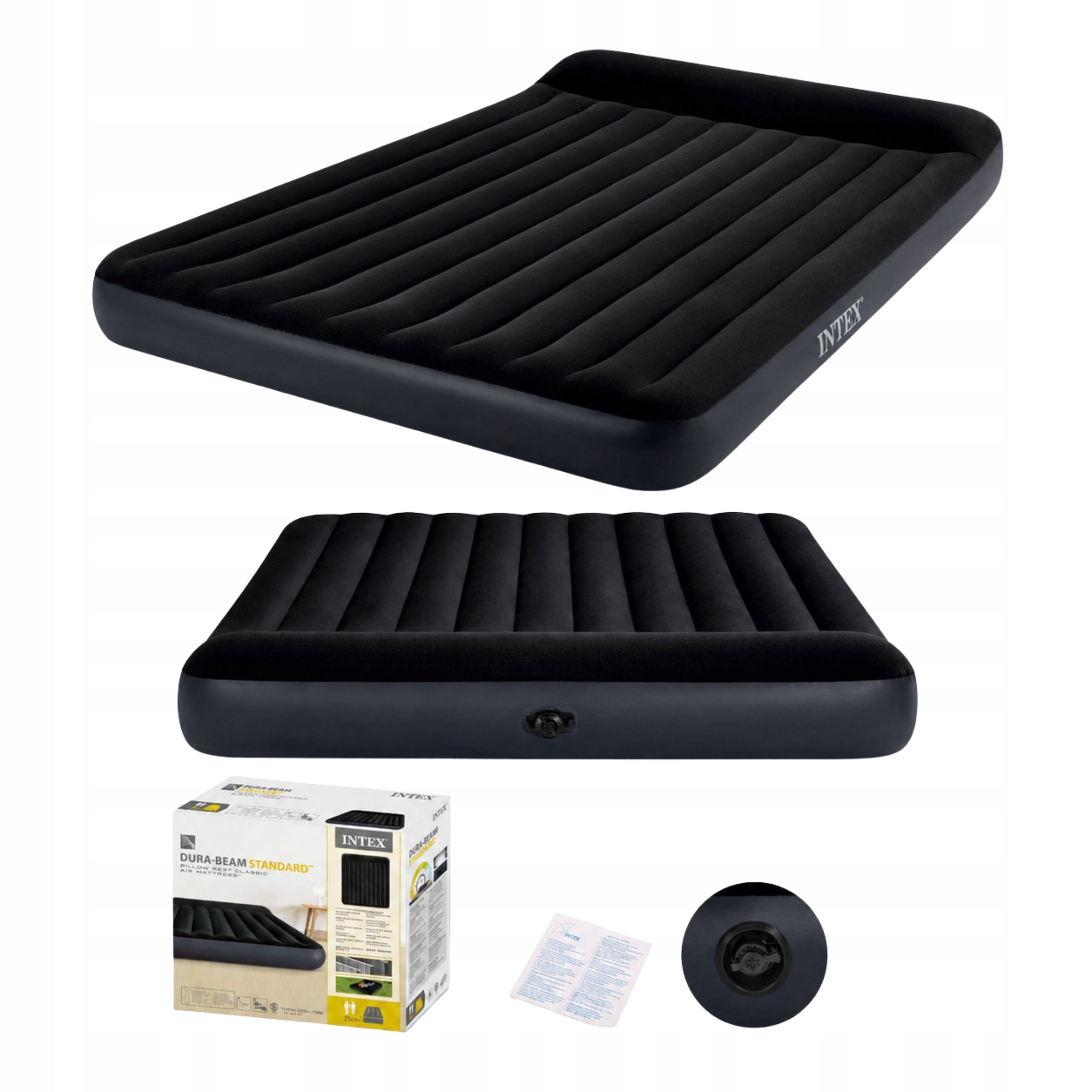 DOUBLE INFLATABLE MATTRESS 203X183X25 CM WITH HEADREST 272 KG
