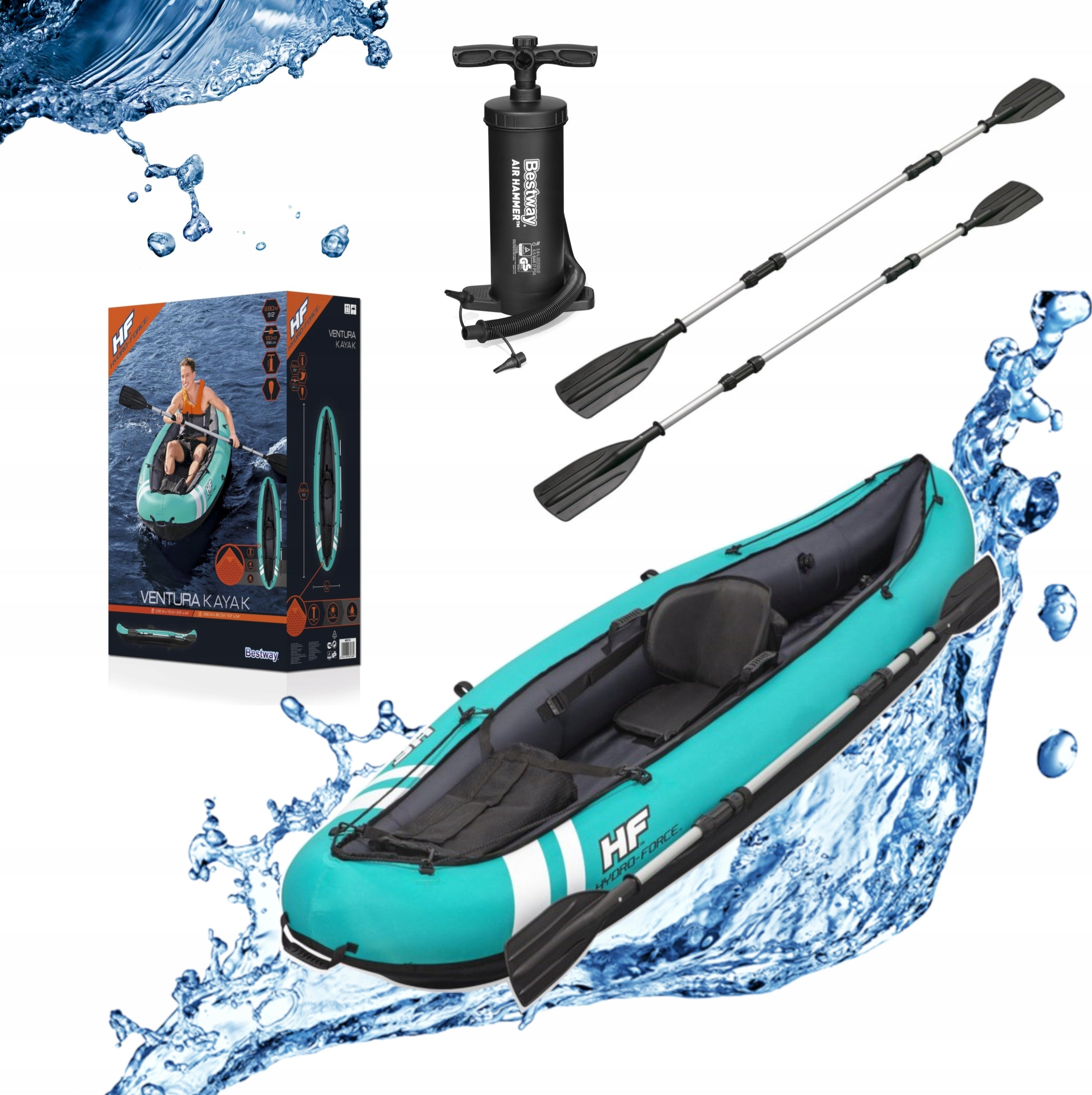 DOUBLE KAYAK INFLATABLE 280 X 86 CM PUMPED TOURIST PADDLES PUMP