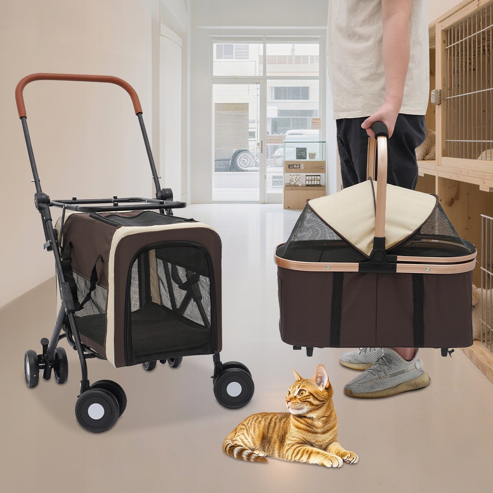 DOUBLE LAYER FOLDING PET STROLLER 46*58*97 CM COFFEE BROWN Manufacturer code 9297019