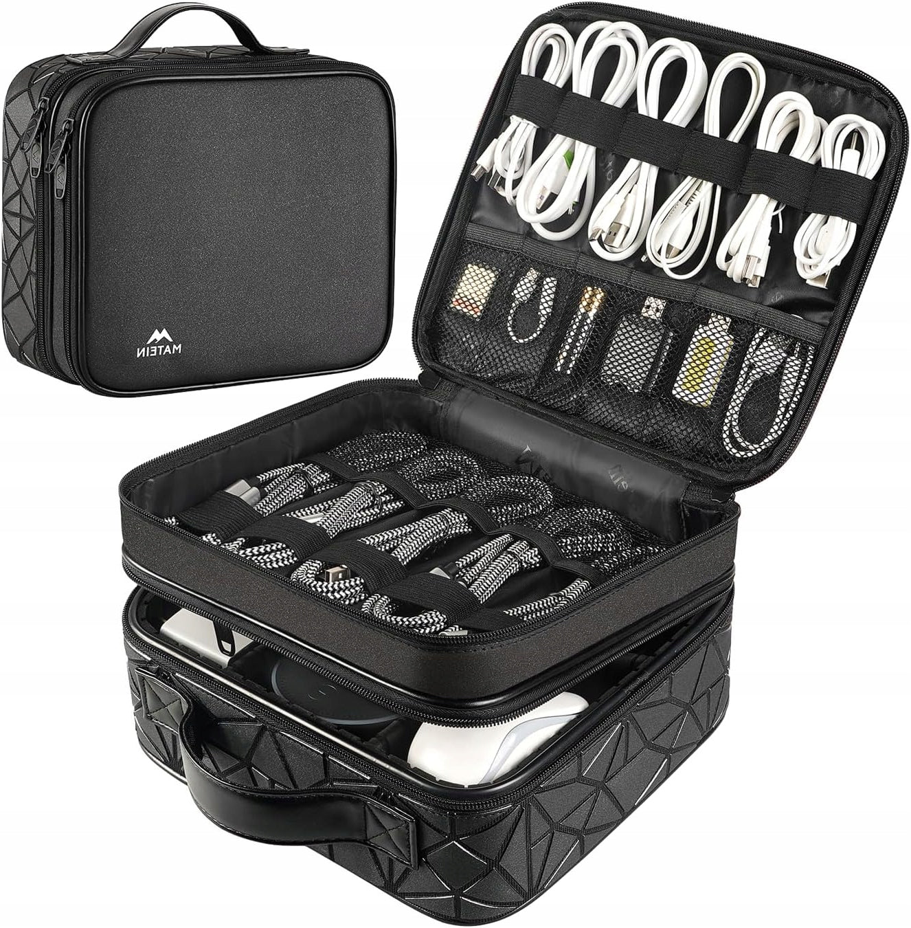 DOUBLE LAYER TRAVEL BAG WITH CABLE ORGANIZER BLACK WATER RESISTANT