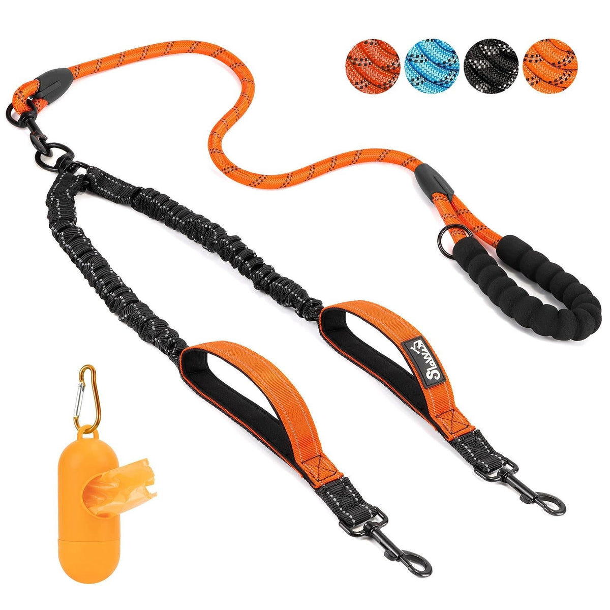 DOUBLE LEASH FOR 2 DOGS ROTATING 360 REFLECTIVE WITH CUSHIONING