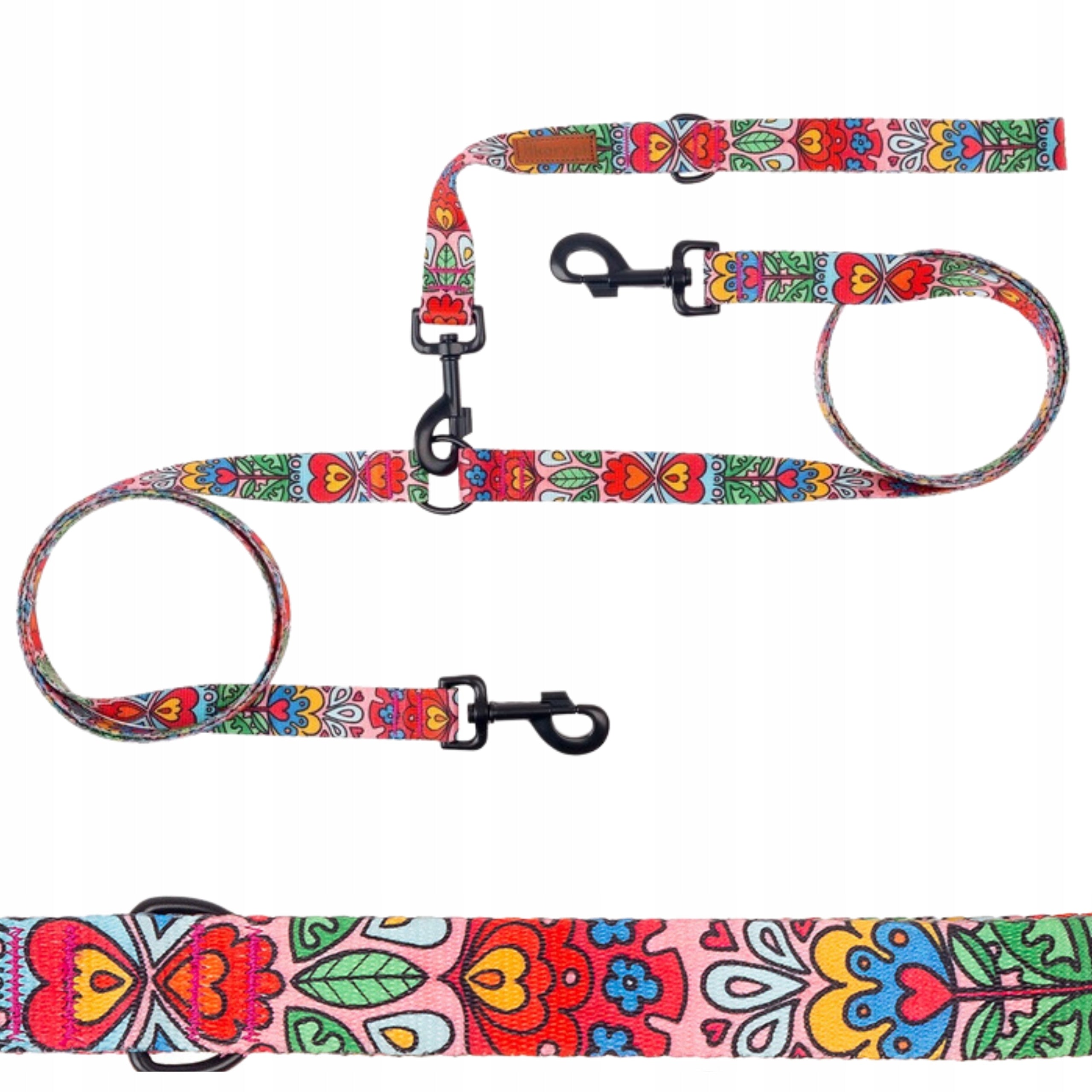 DOUBLE LEASH for 2 Dogs BINARY long 1,78 m 2 cm Ukory colorful PATTERN