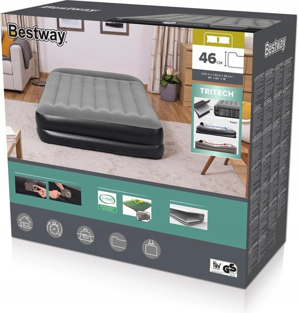 DOUBLE MATTRESS WITH PUMP INFLATABLE LARGE SLEEPING BED BESTWAY 67403