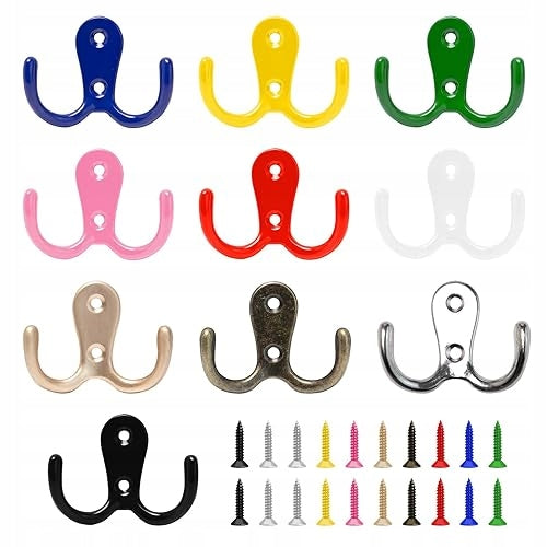 DOUBLE METAL WALL HANGERS COLORFUL SET OF 10 HOOKS