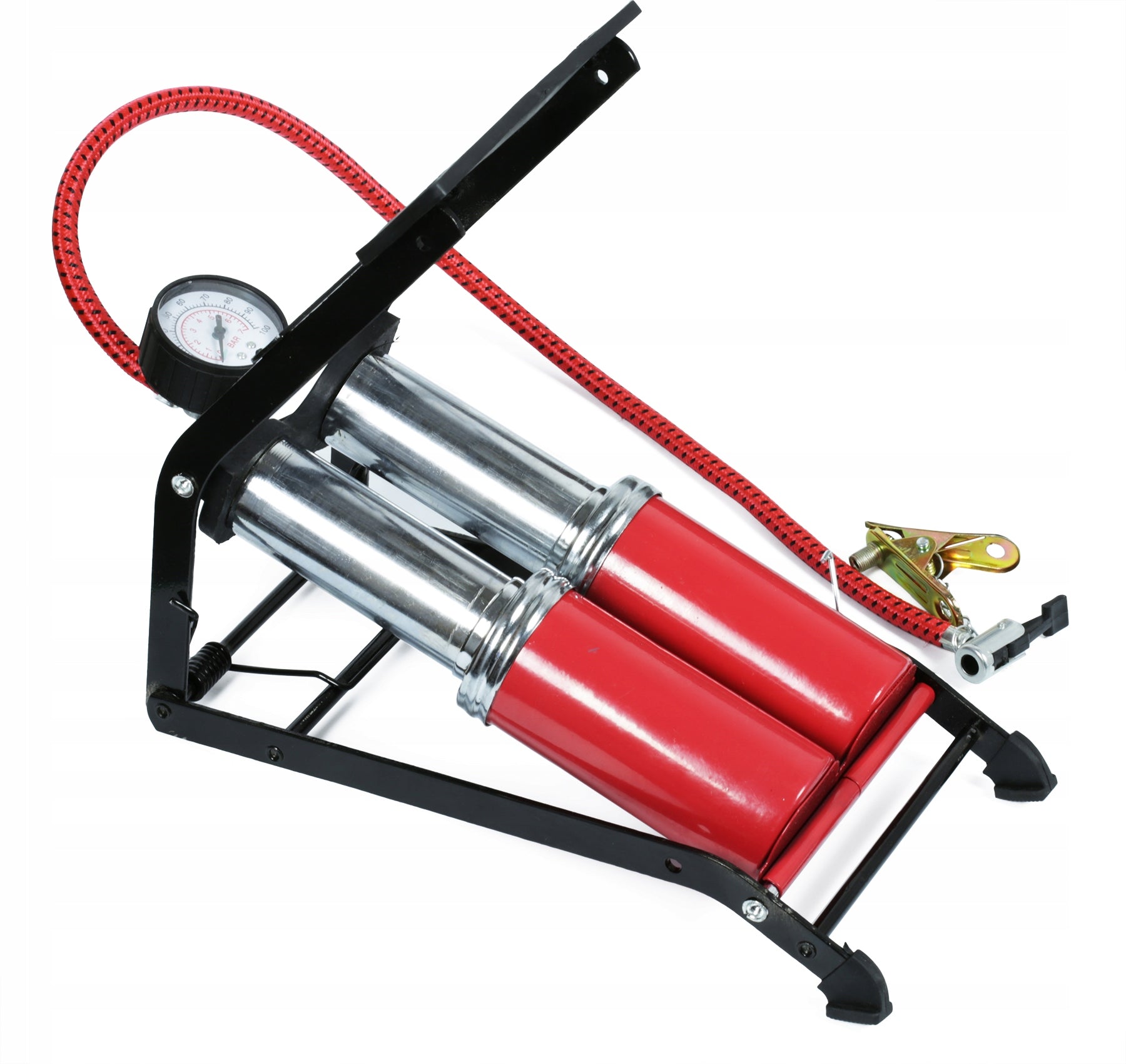 DOUBLE PISTON CAR FOOT PUMP WITH BICYCLE PRESSURE GAUGE MATTRESS BALL Brand no brand
