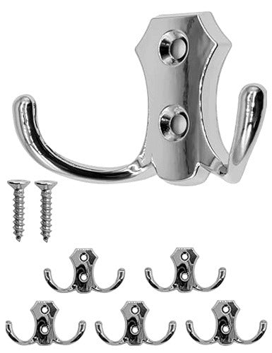 DOUBLE SILVER VINTAGE WALL HOOKS SET OF 5 FOR KITCHEN HOME