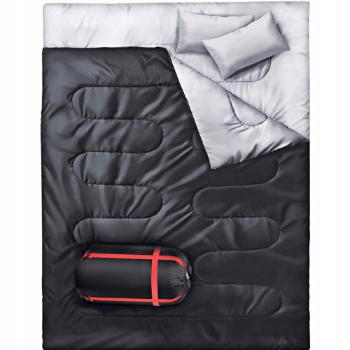 DOUBLE SLEEPING BAG HIKING MOUNTAIN CAMPING WINDPROOF WARM + PILLOWS