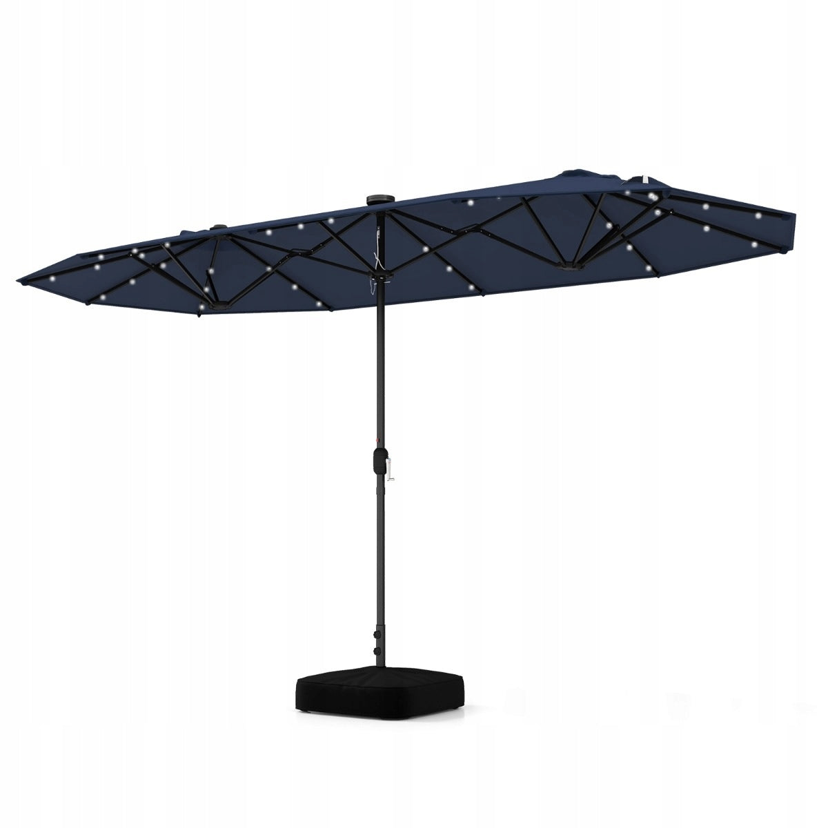 DOUBLE SOLAR GARDEN UMBRELLA WITH LED LIGHTING WITH STAND