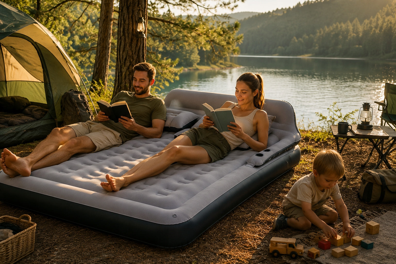 DOUBLE TOURIST MATTRESS XXL WITH HEADREST FOR CAMPING UNDER THE TENT Packaging status original