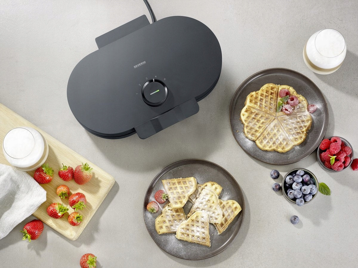 DOUBLE WAFFLE IRON 1200W ANTI-COATING ADJUSTMENT PFAS FREE SEVERIN WA2118 Model WA 2118
