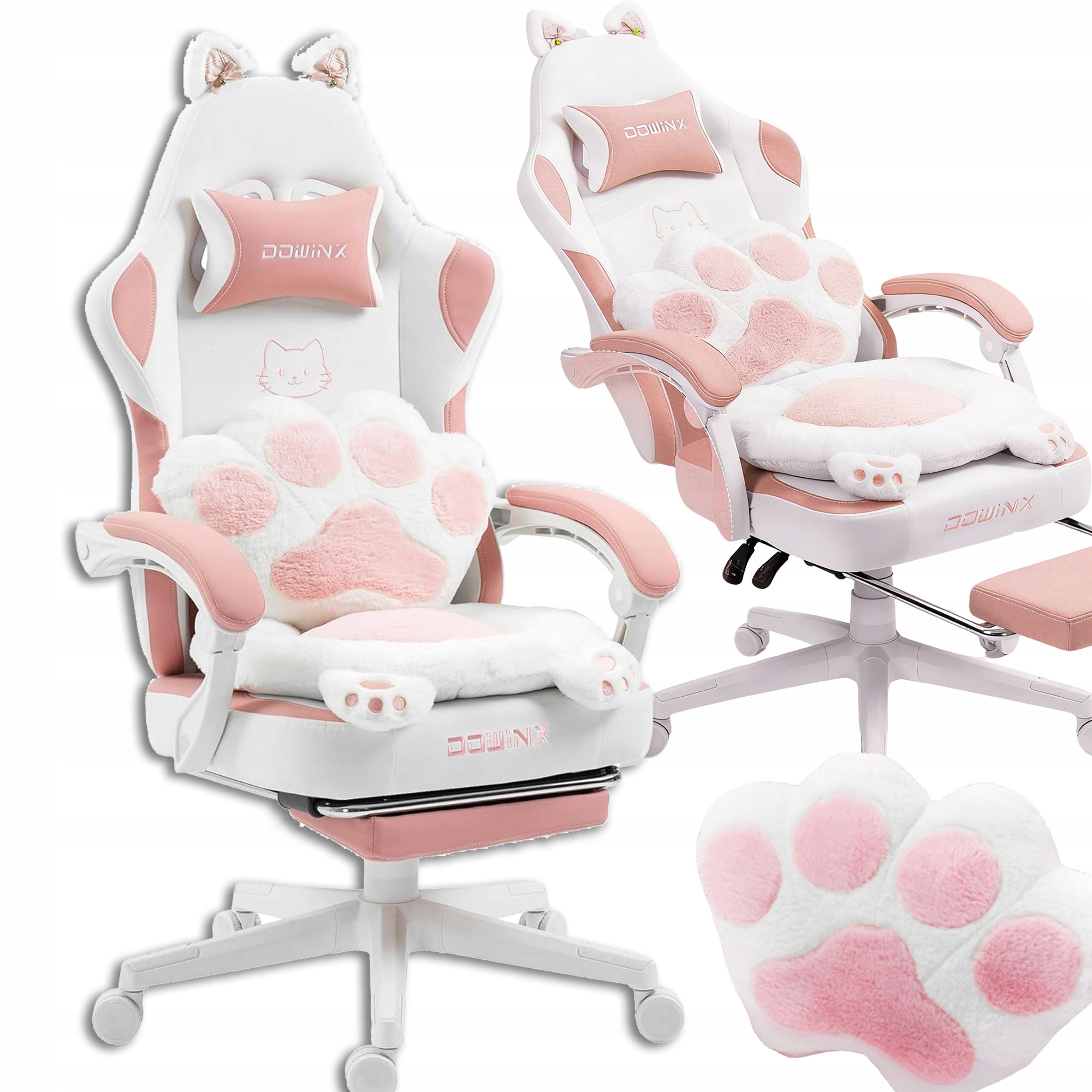 DOWINX GAMING CHAIR WITH CAT EARS FOLDING WITH FOOTREST PINK 90 – 145°