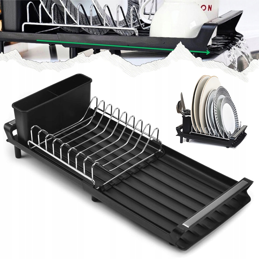 DRAINER STANDING DISH DRYER FOR CUTLERY WITH TRAY SMALL BLACK METAL