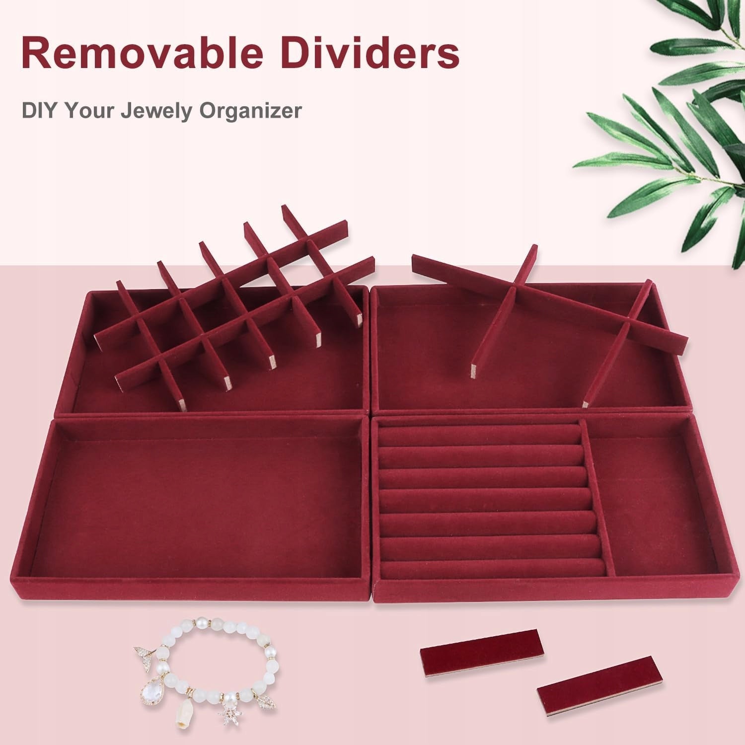 DRAWER JEWELRY ORGANIZER SET OF 4 BURGUNDY CARTRIDGE Manufacturer code ORGANIZER NA BIŻUTERIĘ DO SZUFLADY ZESTAW